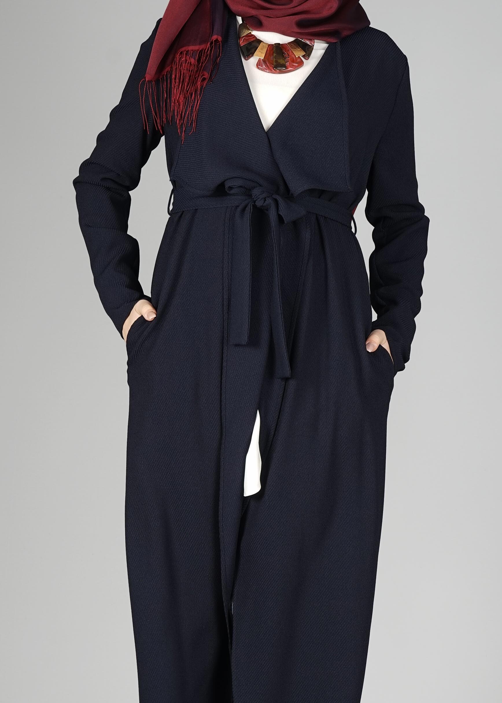 Tesettür giyim LACİVERT KUŞAKLI CEKET 4932