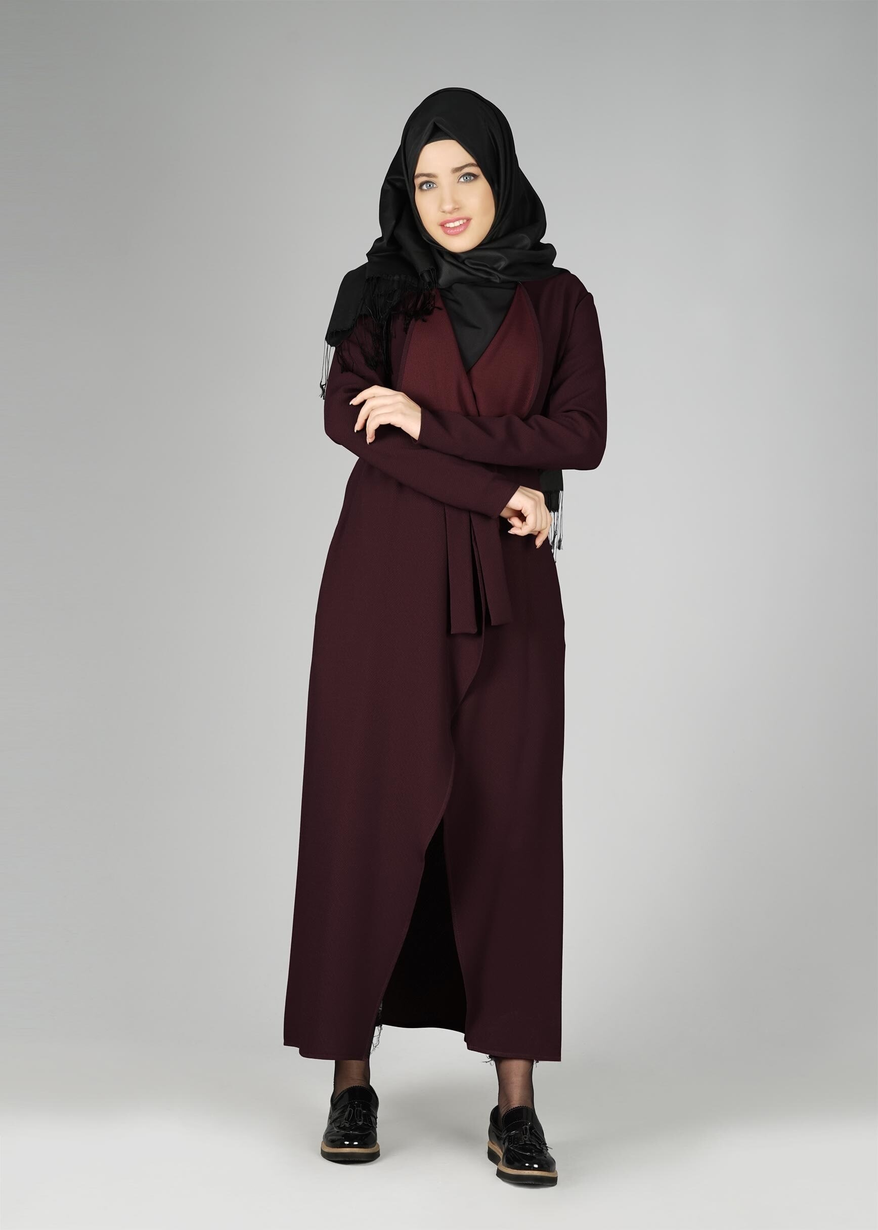 Tesettür giyim MÜRDÜM KUŞAKLI CEKET 4932