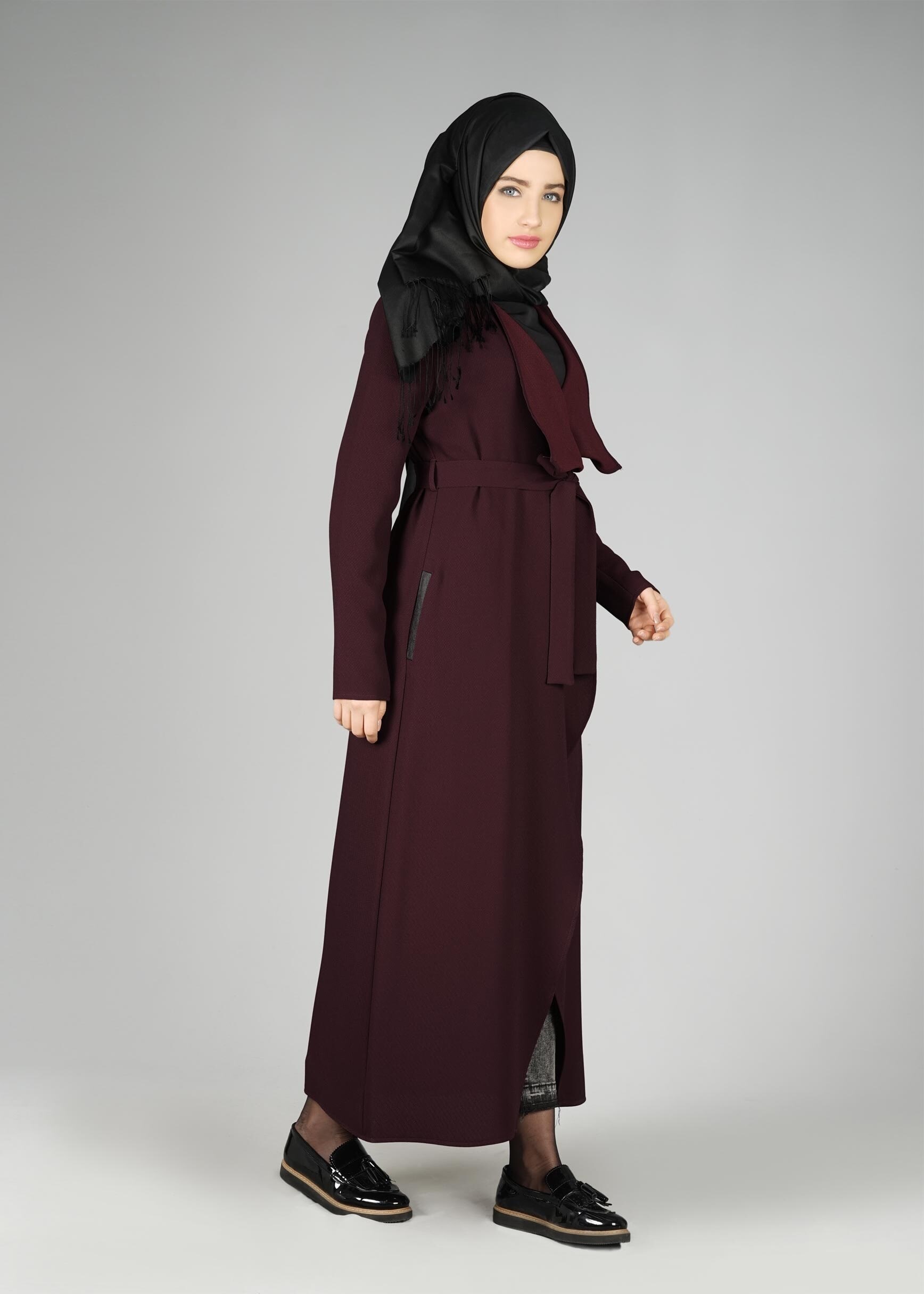 Tesettür giyim MÜRDÜM KUŞAKLI CEKET 4932