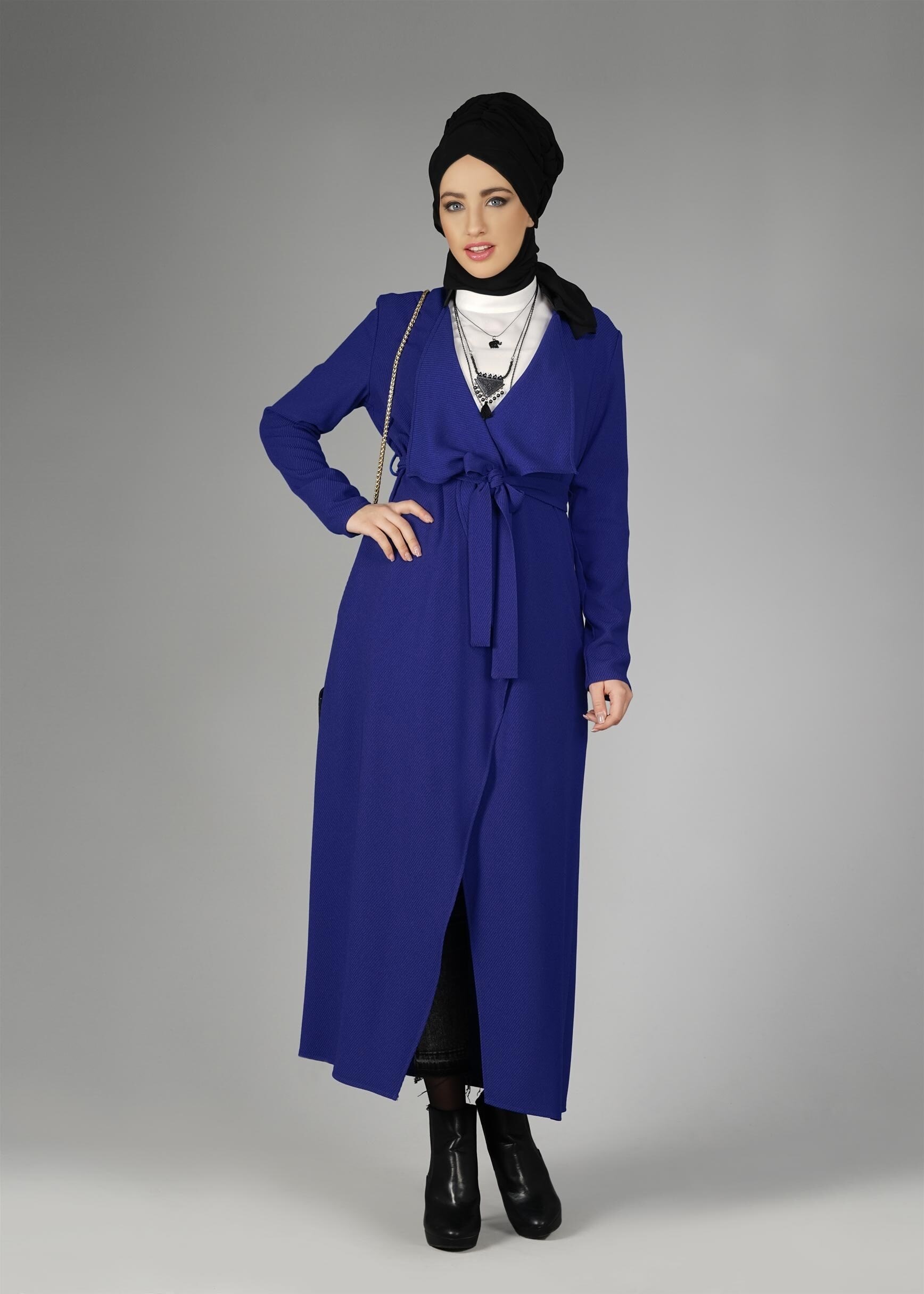 Tesettür giyim LACİVERT KUŞAKLI CEKET 4932