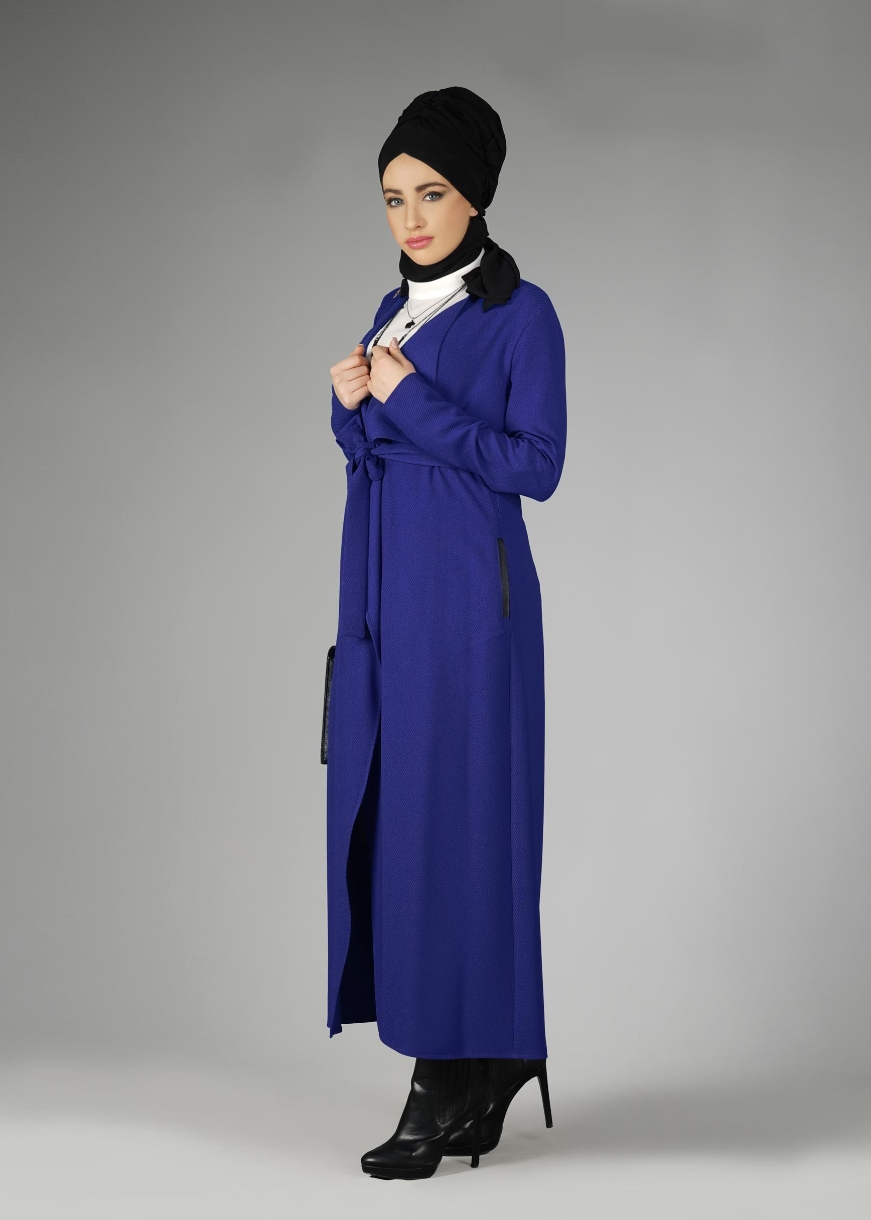 Tesettür giyim LACİVERT KUŞAKLI CEKET 4932