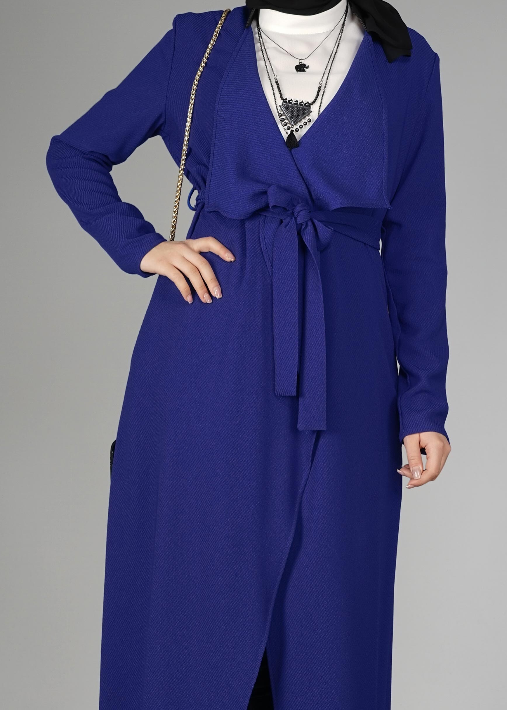 Tesettür giyim LACİVERT KUŞAKLI CEKET 4932