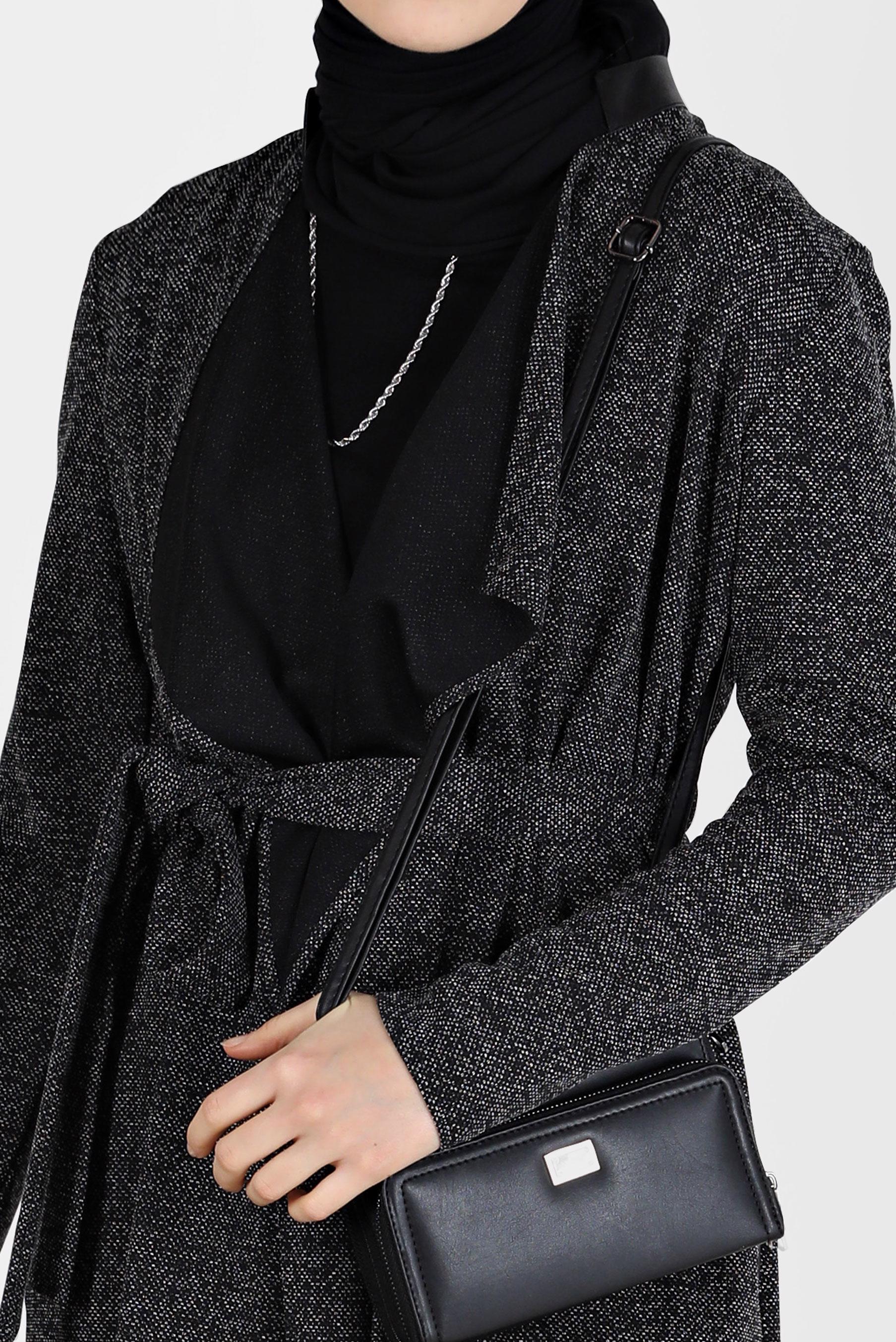 Tesettür giyim SİYAH KUŞAKLI CEPLİ CEKET 4933