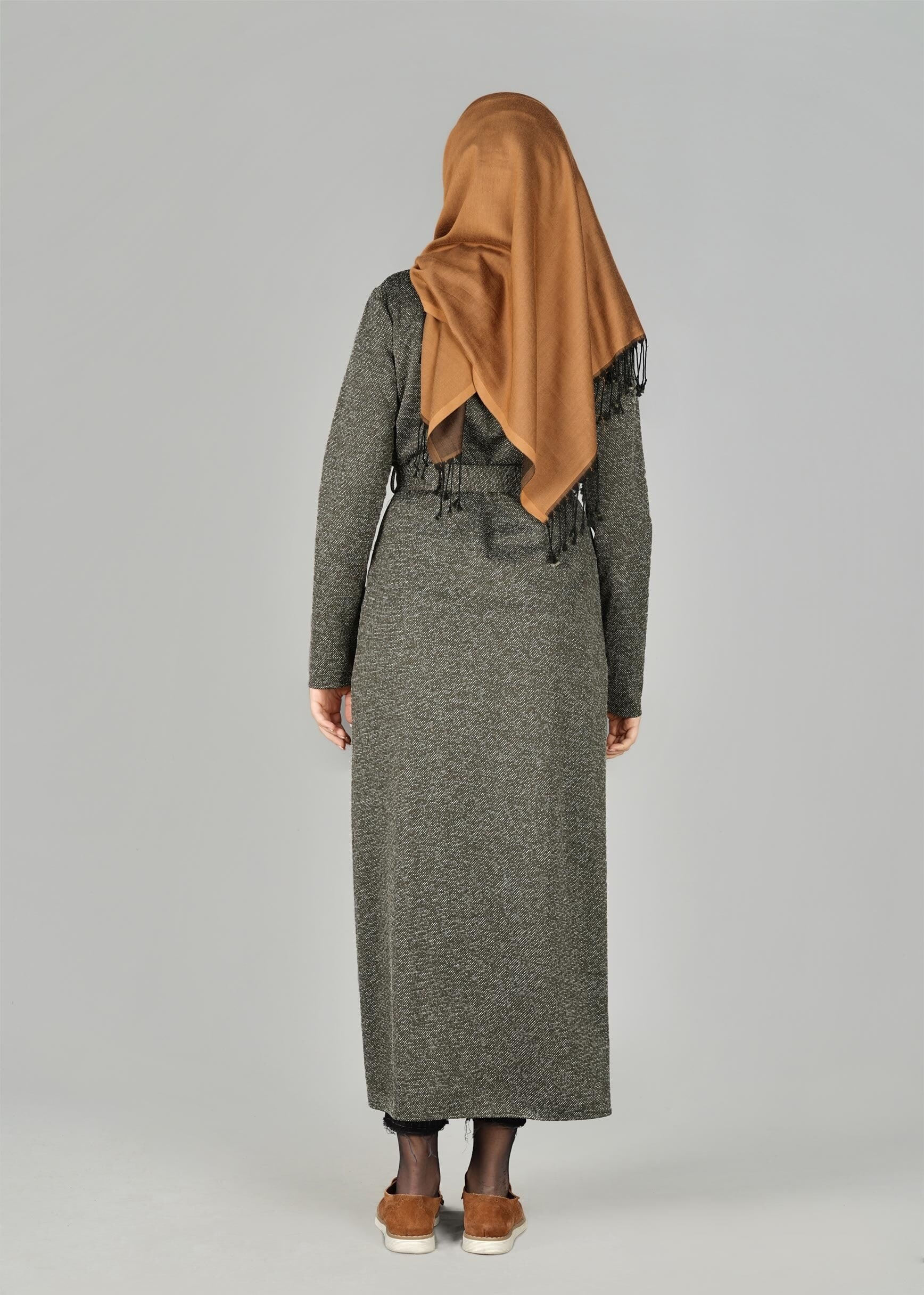 Tesettür giyim HAKİ KUŞAKLI CEPLİ CEKET 4933