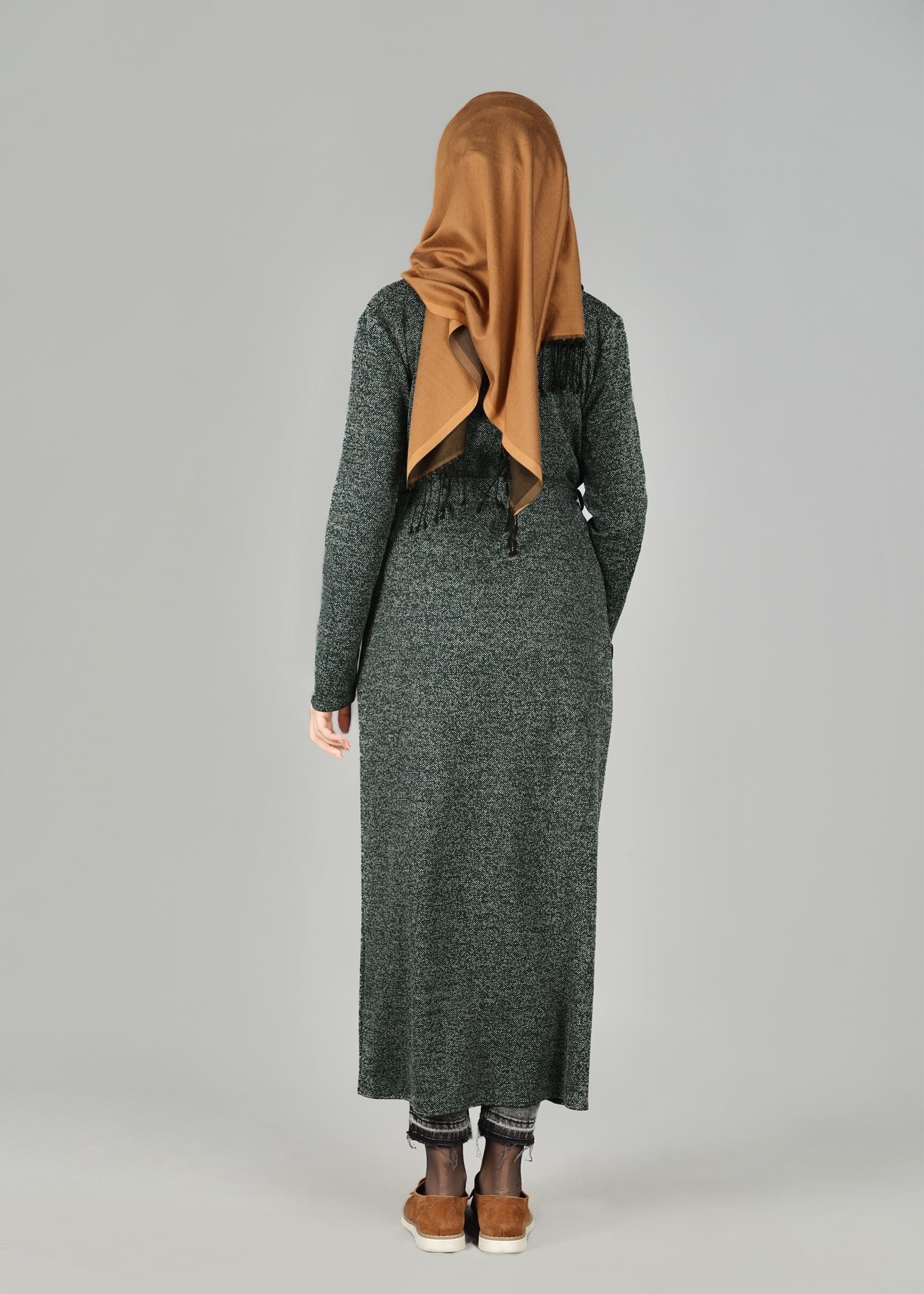 Tesettür giyim YEŞİL KUŞAKLI CEPLİ CEKET 4933