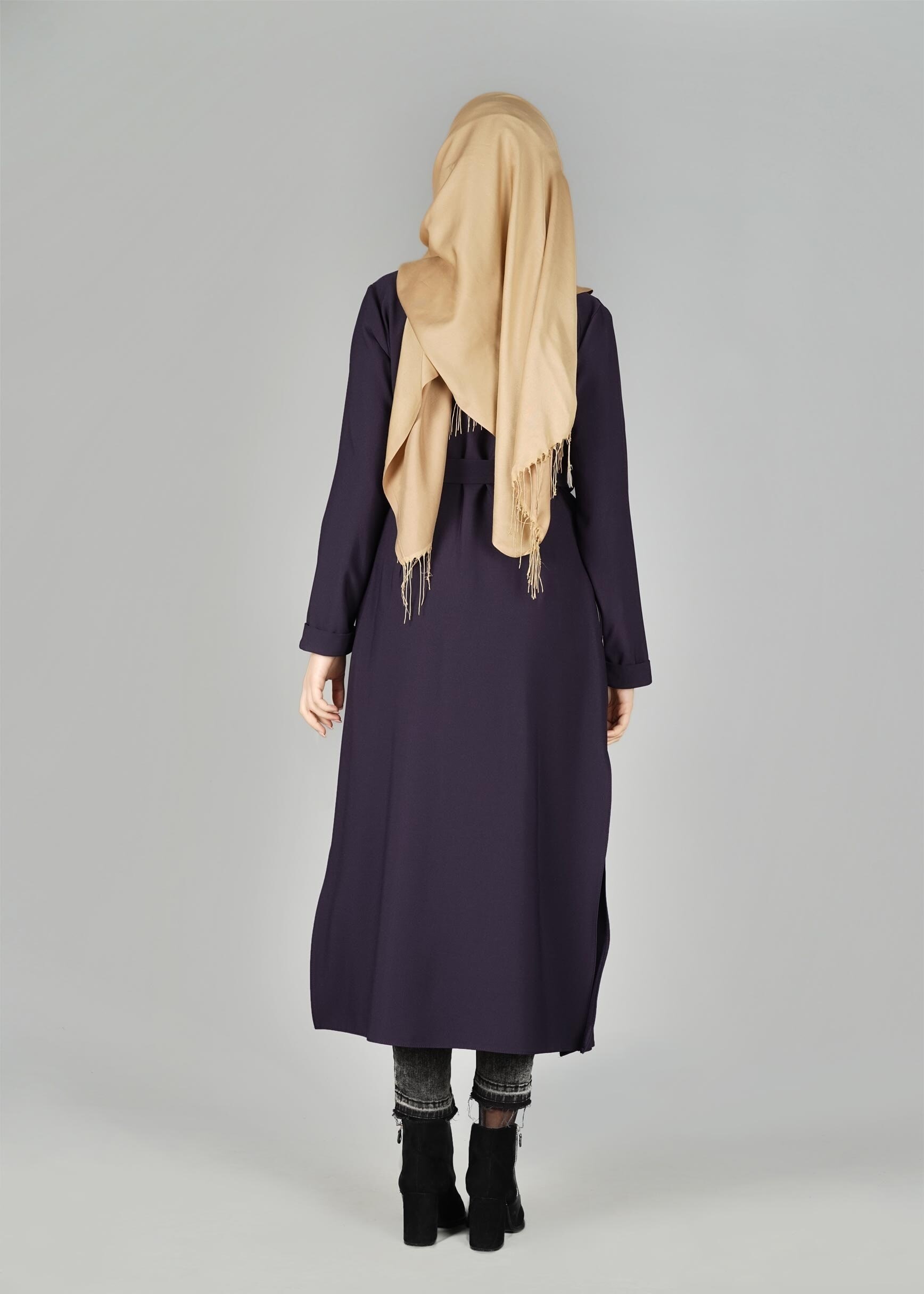 Tesettür giyim MÜRDÜM YIRTMAÇ DETAYLI KUŞAKLI CEKET 4934