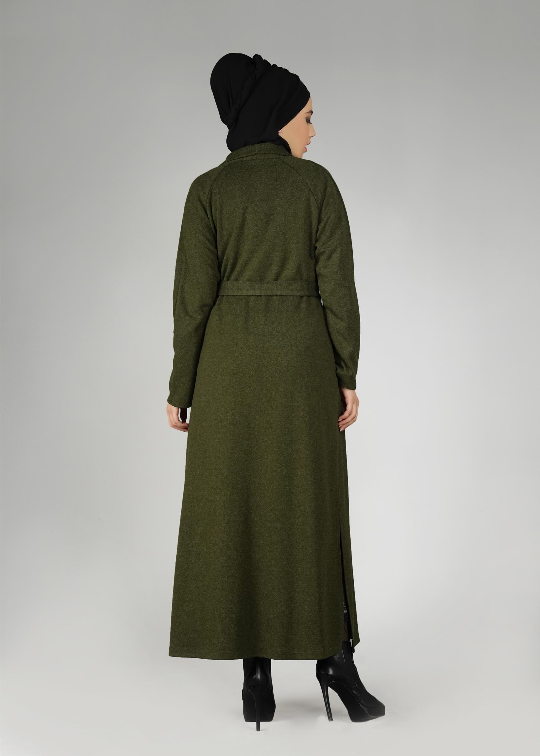 Tesettür giyim HAKİ GENİŞ YAKA KUŞAKLI CEKET 4944