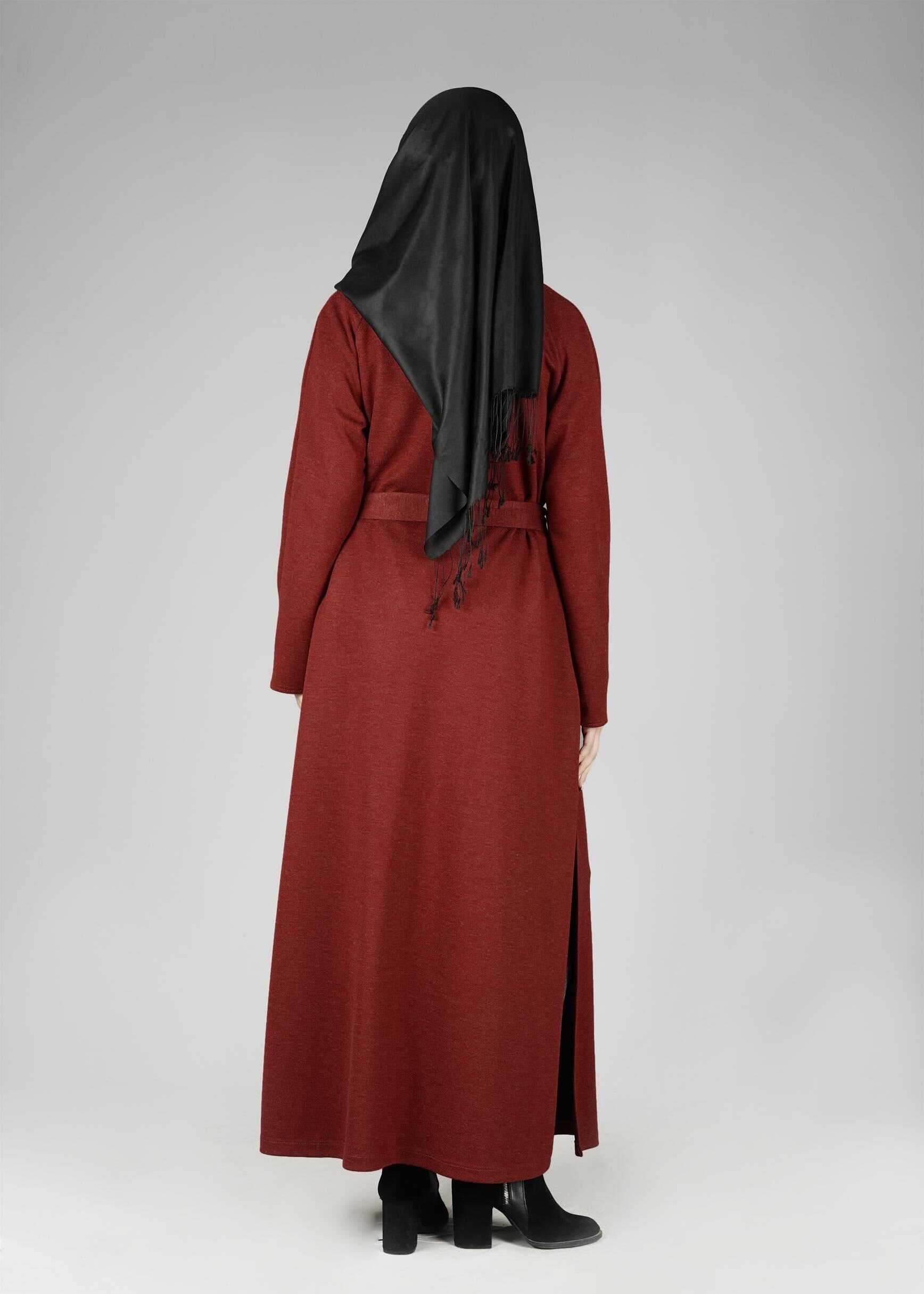 Tesettür giyim TURUNCU GENİŞ YAKA KUŞAKLI CEKET 4944