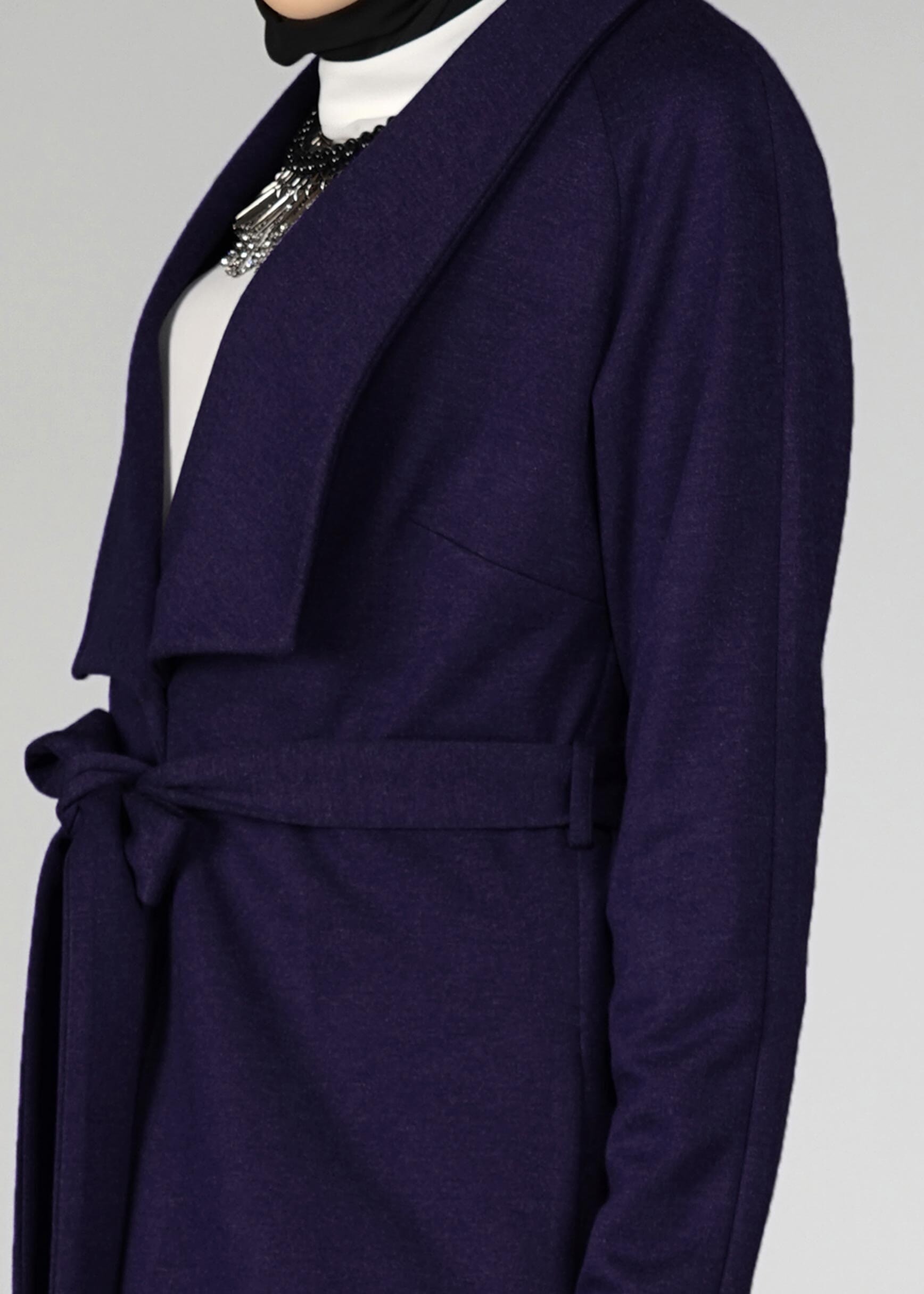 Tesettür giyim LACİVERT GENİŞ YAKA KUŞAKLI CEKET 4944