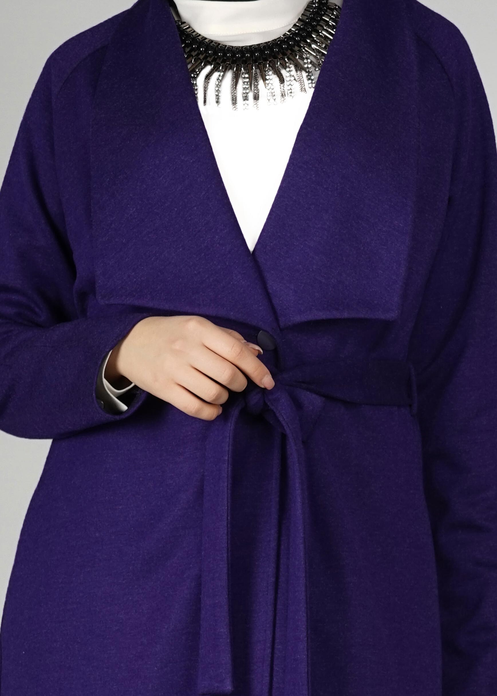 Tesettür giyim LACİVERT GENİŞ YAKA KUŞAKLI CEKET 4944