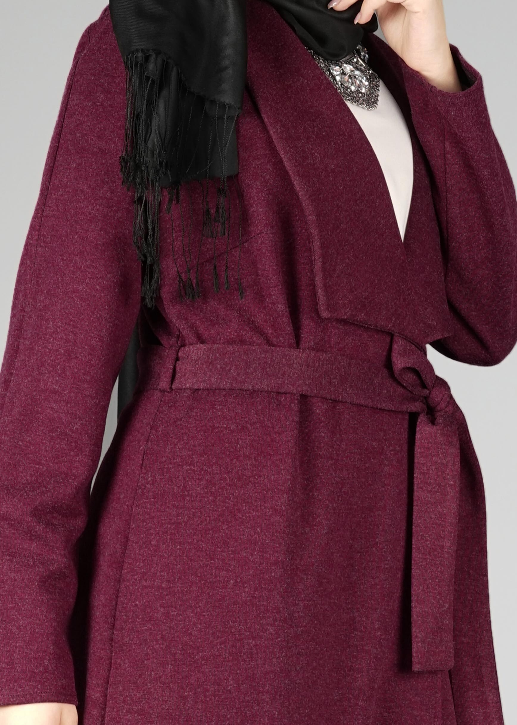 Tesettür giyim MOR GENİŞ YAKA KUŞAKLI CEKET 4944