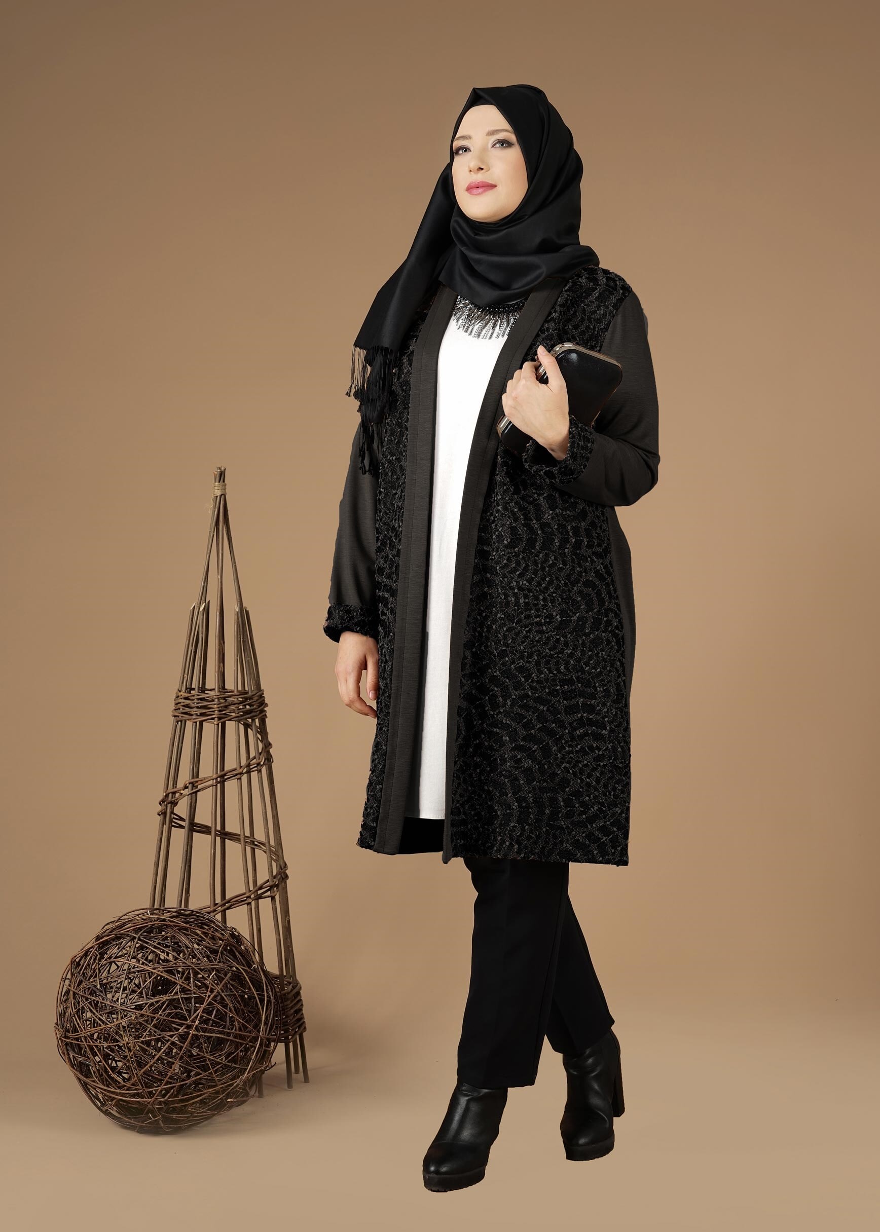 Tesettür giyim SİYAH ESKİTME DESENLİ CEKET 4947