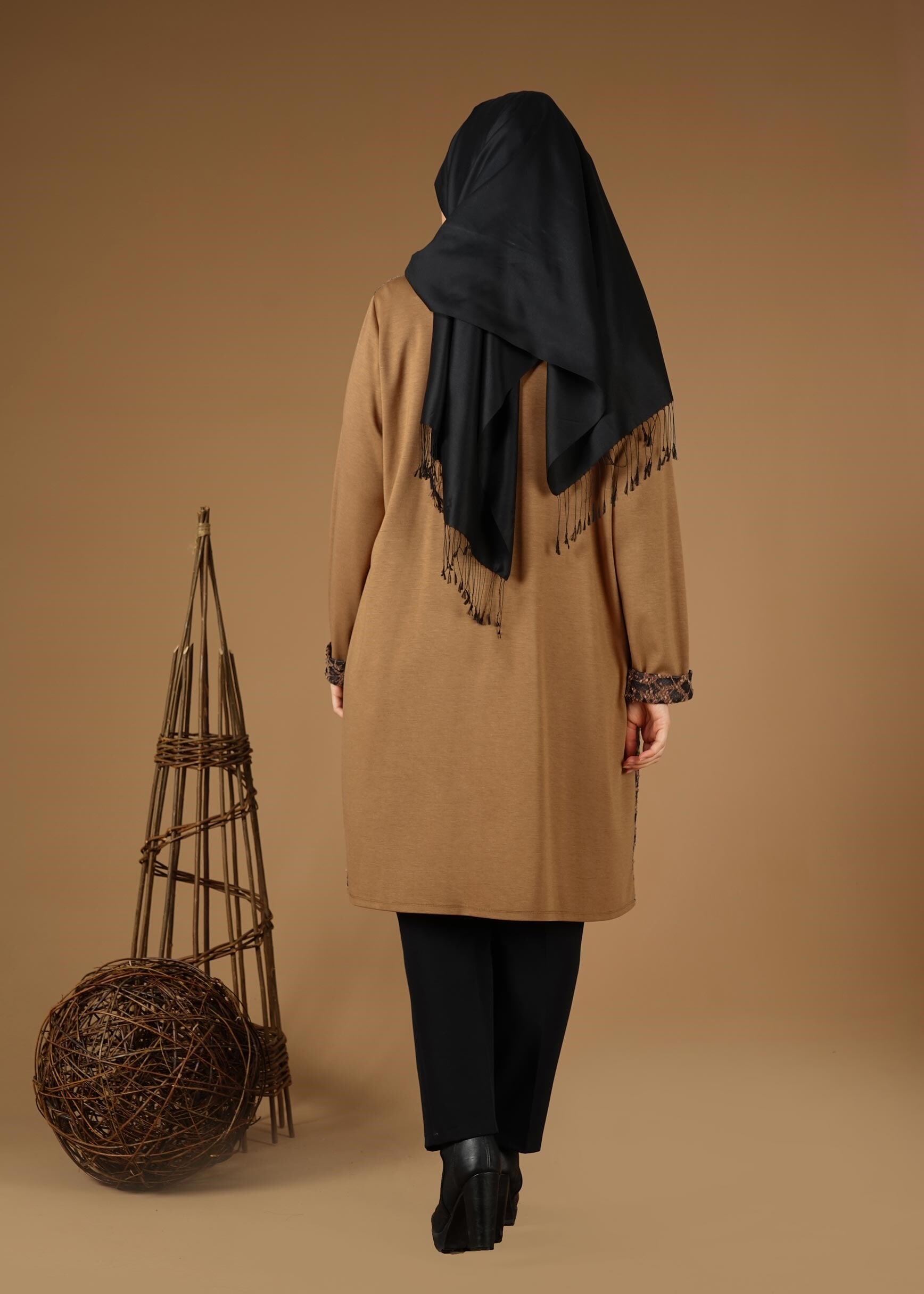 Tesettür giyim KAHVE ESKİTME DESENLİ CEKET 4947