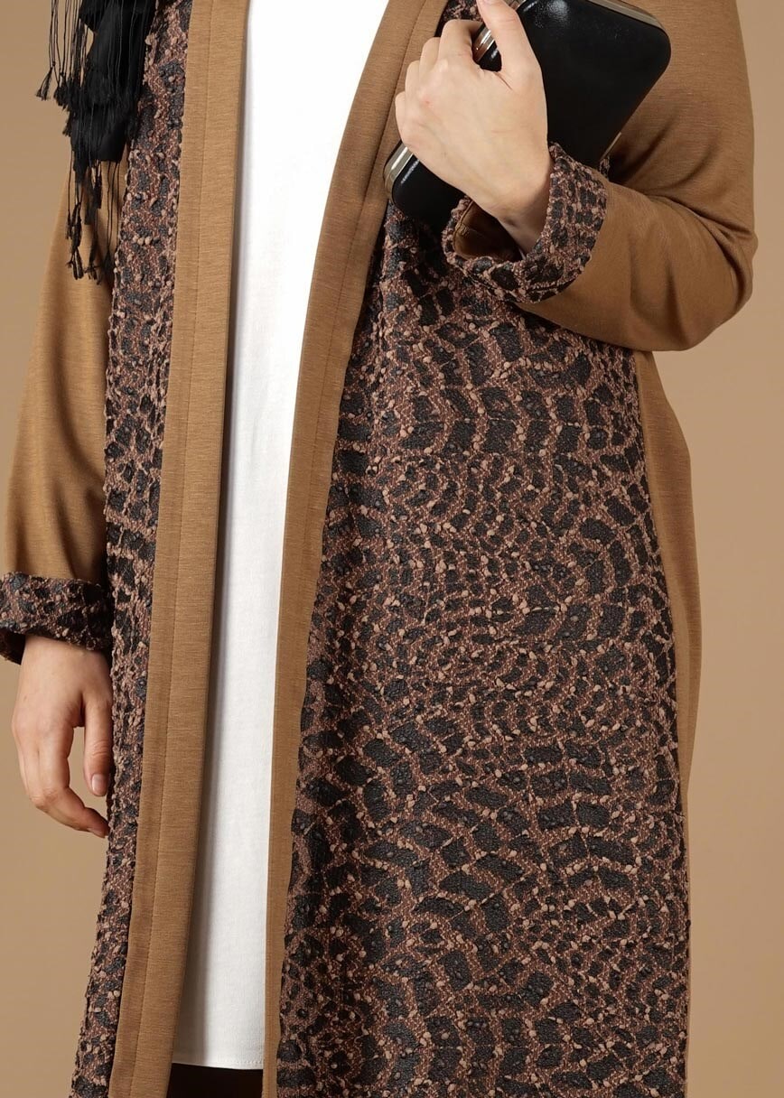 Tesettür giyim KAHVE ESKİTME DESENLİ CEKET 4947
