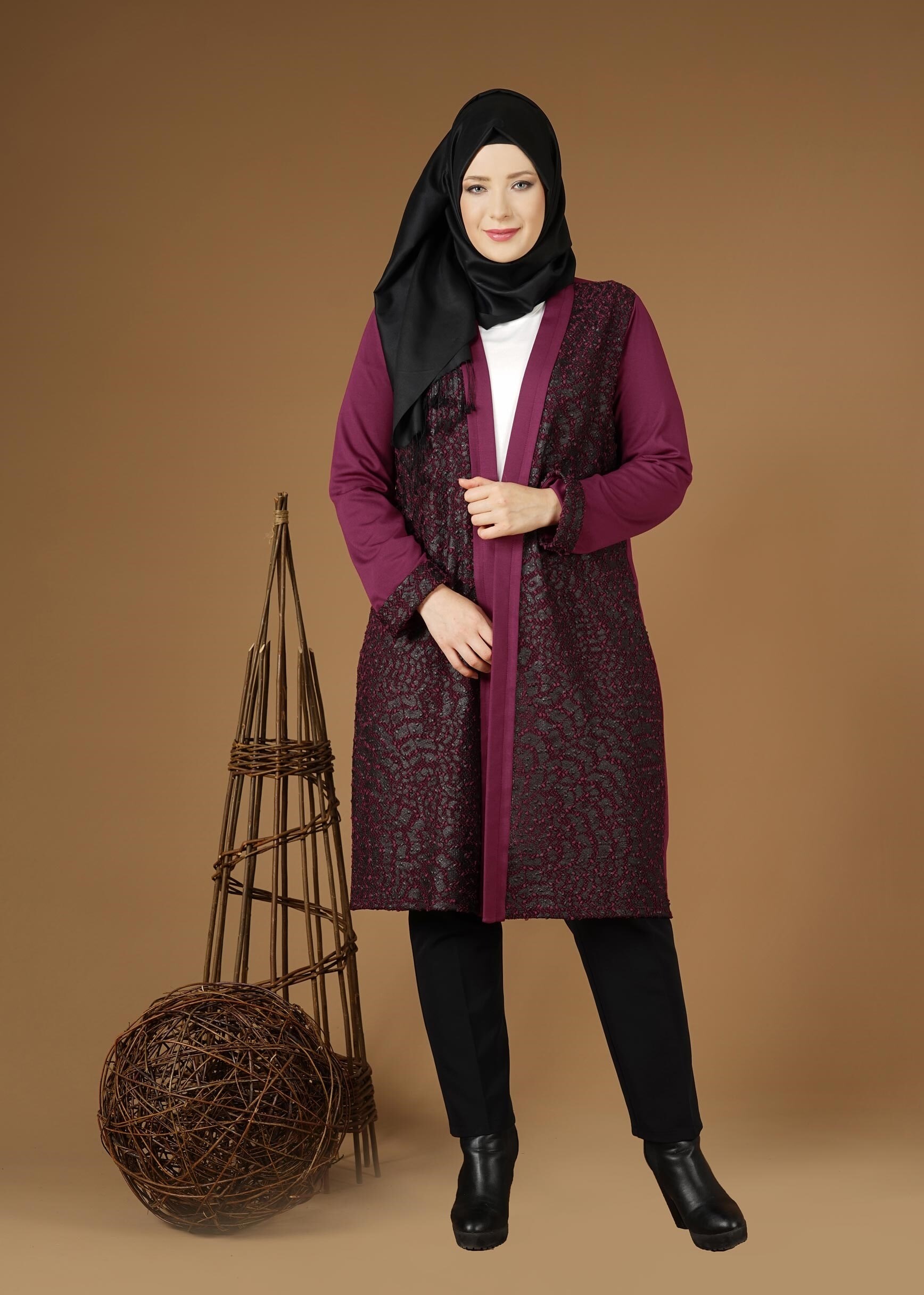 Tesettür giyim MOR ESKİTME DESENLİ CEKET 4947