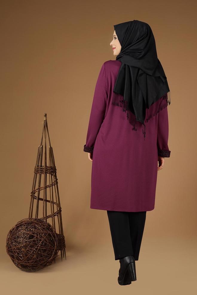 Vêtements hijab BEIGE VESTE À DESSINS 4947 - ALVİNA