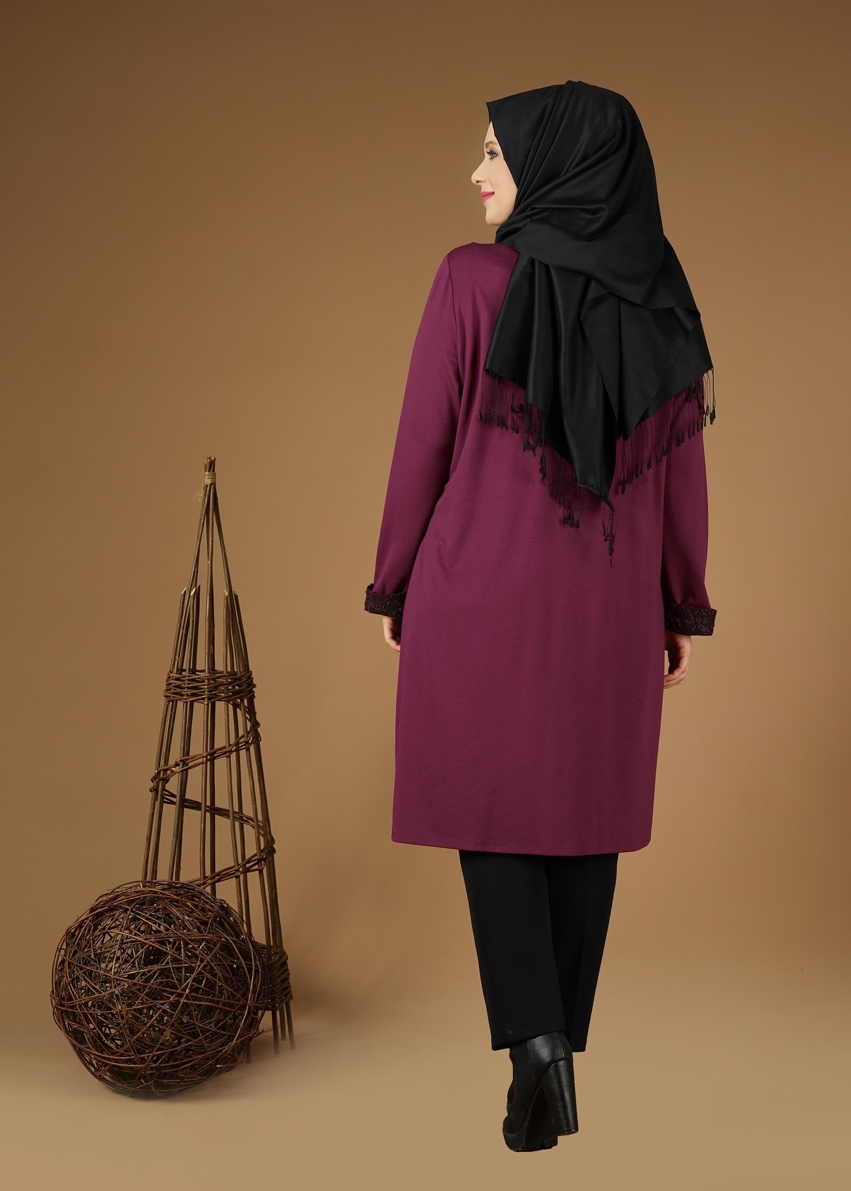 Tesettür giyim MOR ESKİTME DESENLİ CEKET 4947