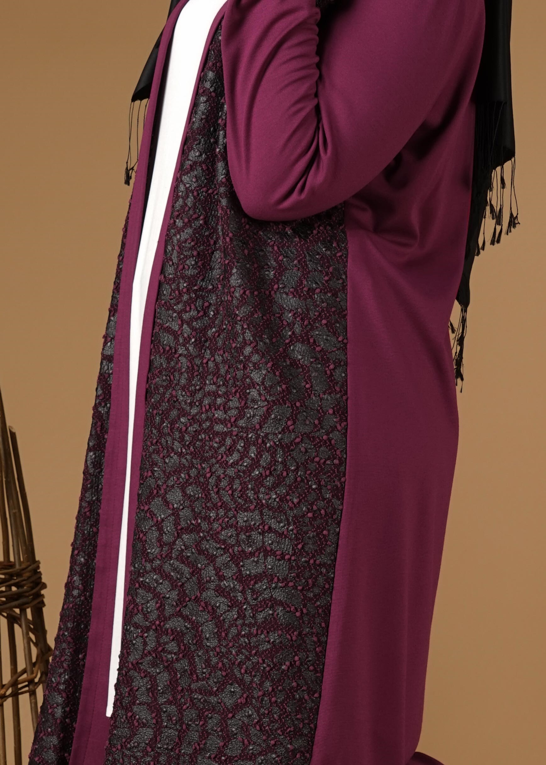 Tesettür giyim MOR ESKİTME DESENLİ CEKET 4947