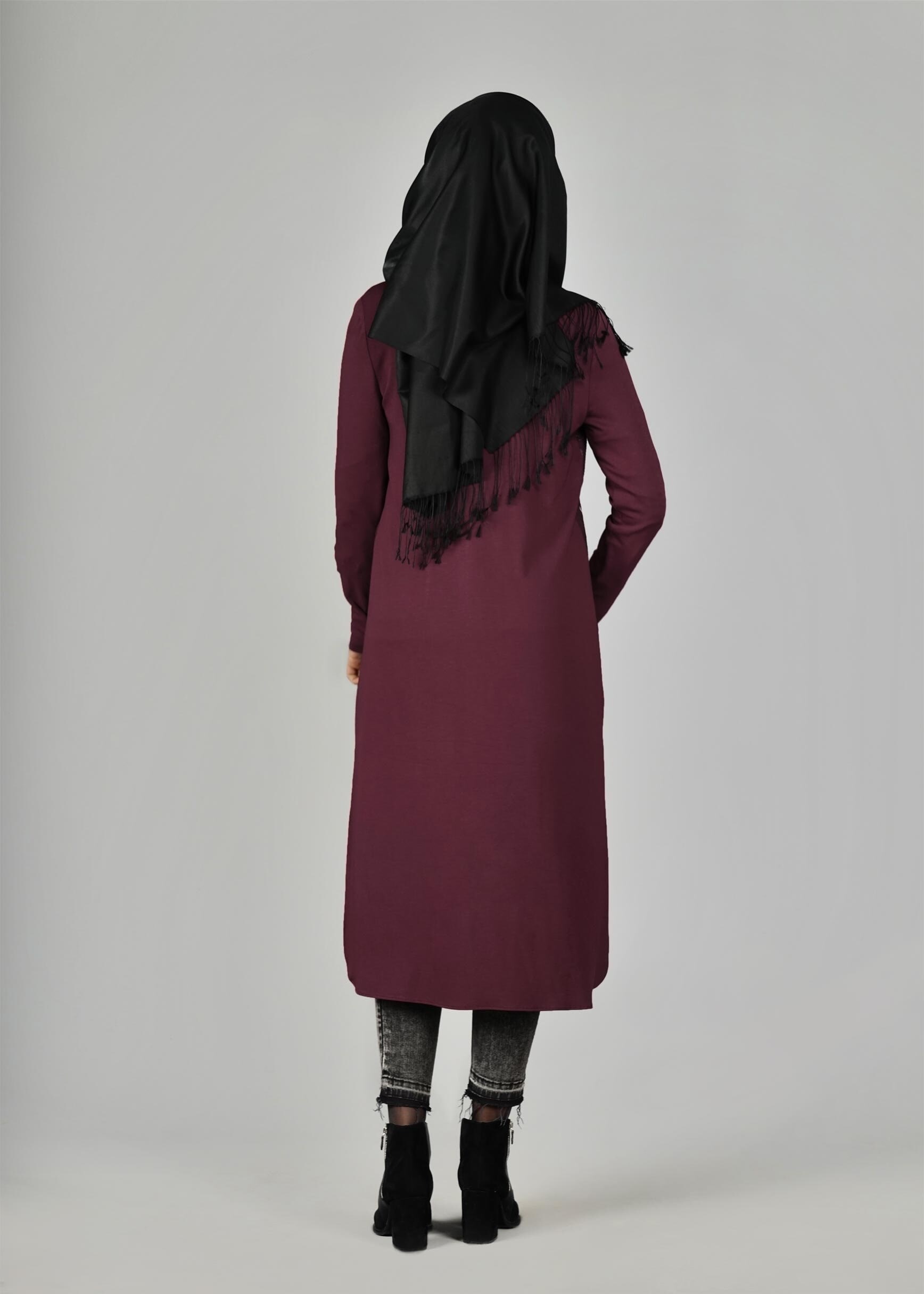 Tesettür giyim BORDO DESENLİ HIRKA 4952