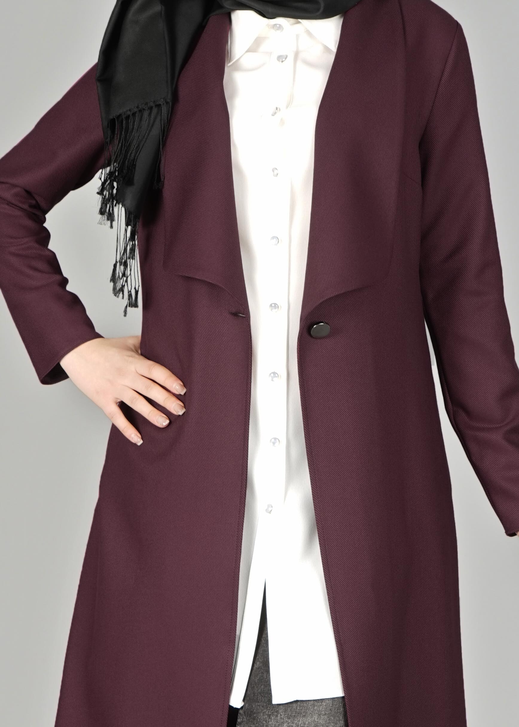 Tesettür giyim MÜRDÜM GENİŞ YAKA DÜĞMELİ CEKET 4953