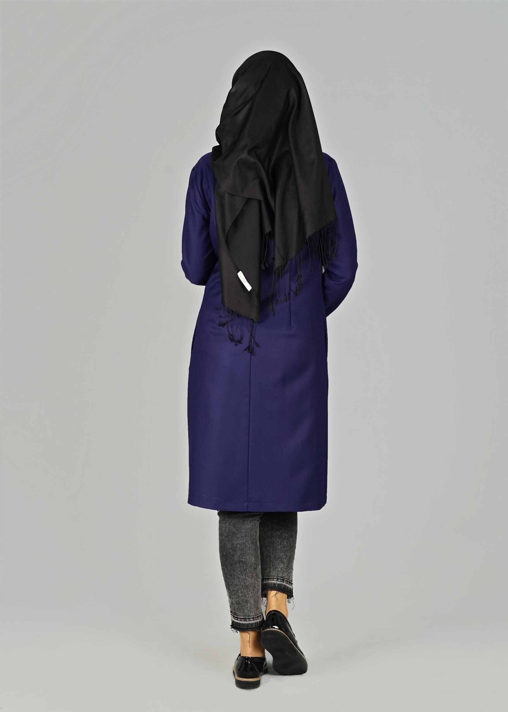 Tesettür giyim LACİVERT GENİŞ YAKA DÜĞMELİ CEKET 4953