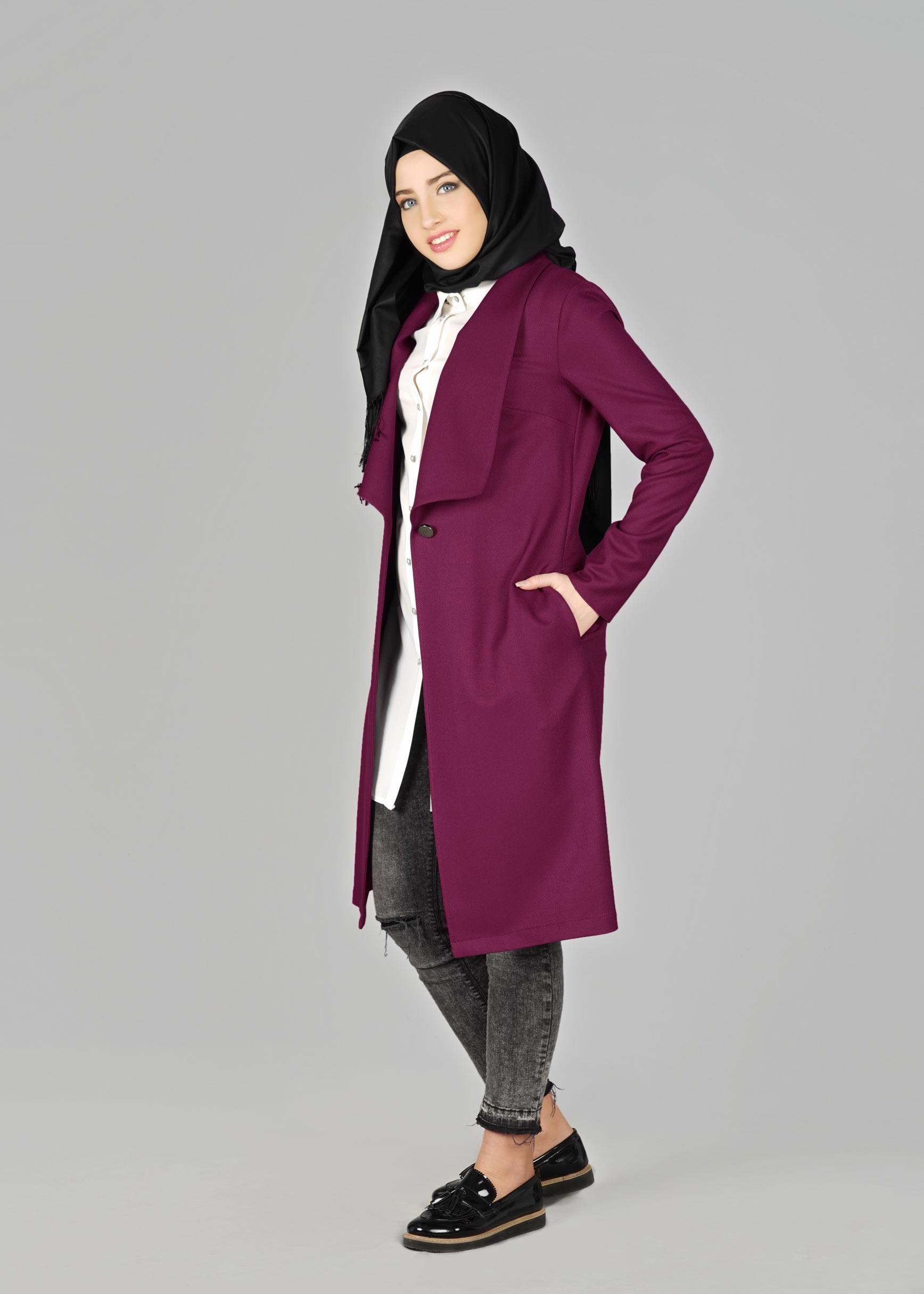 Tesettür giyim MOR GENİŞ YAKA DÜĞMELİ CEKET 4953