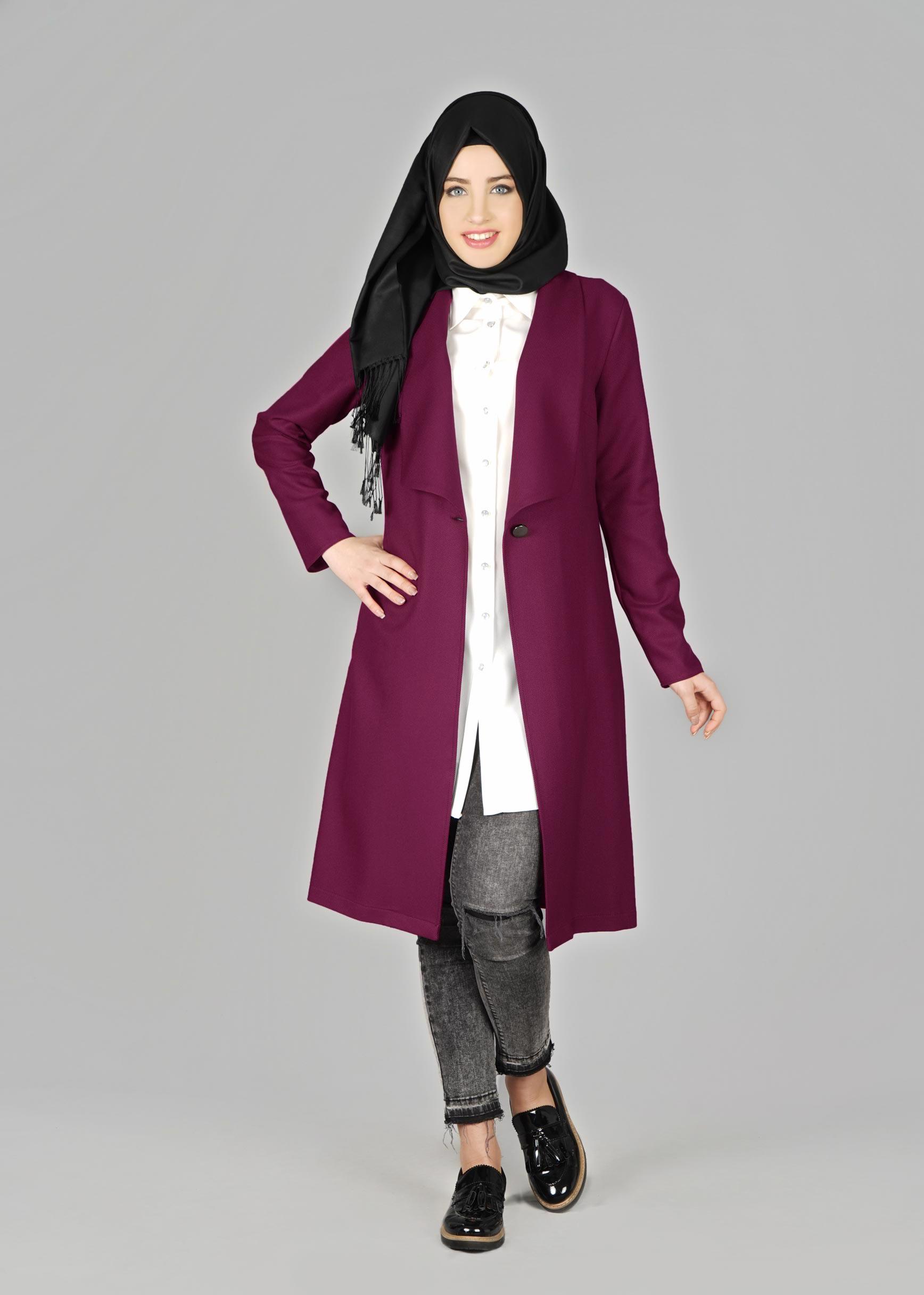 Tesettür giyim MOR GENİŞ YAKA DÜĞMELİ CEKET 4953