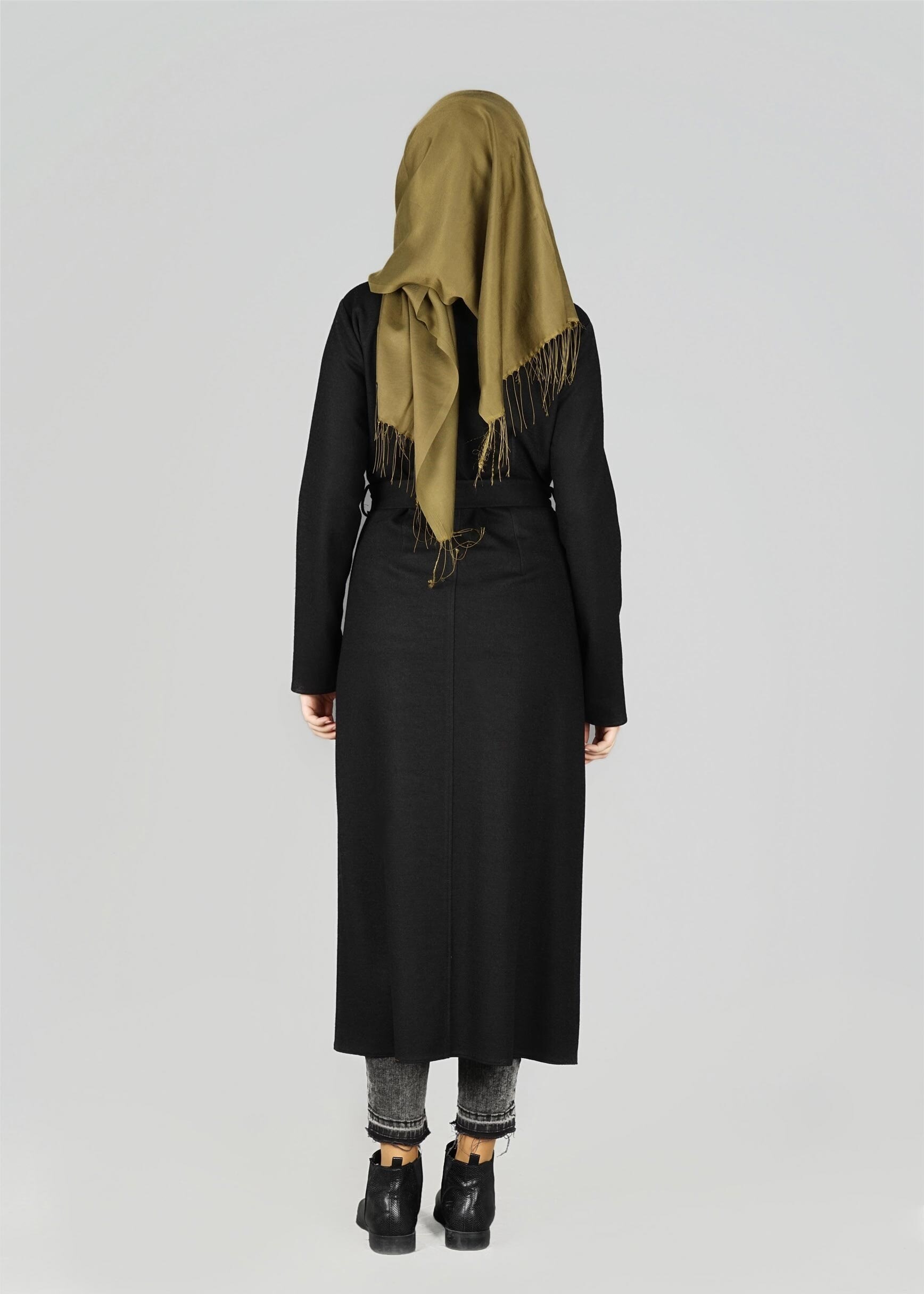 Tesettür giyim SİYAH CEPLİ KUŞAKLI CEKET 4954