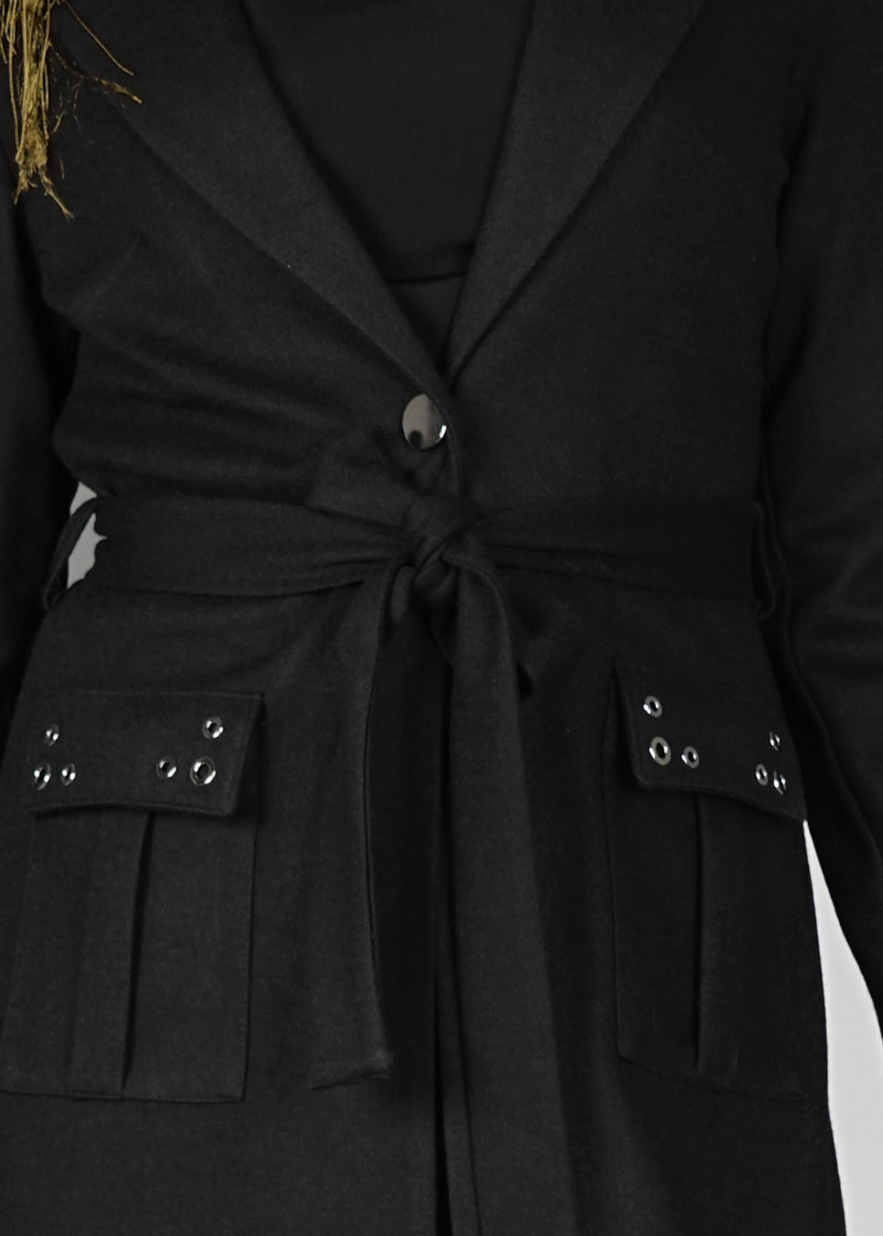 Tesettür giyim SİYAH CEPLİ KUŞAKLI CEKET 4954