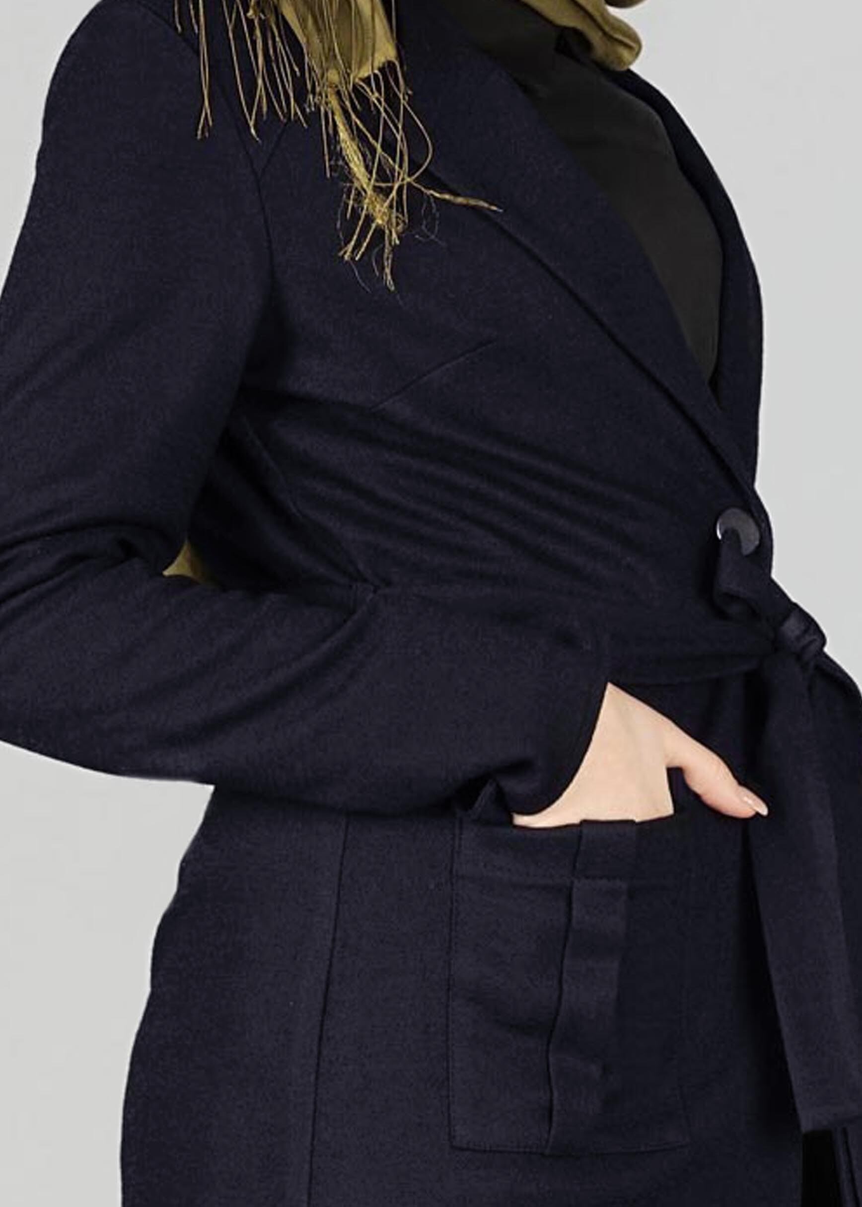 Tesettür giyim LACİVERT CEPLİ KUŞAKLI CEKET 4954