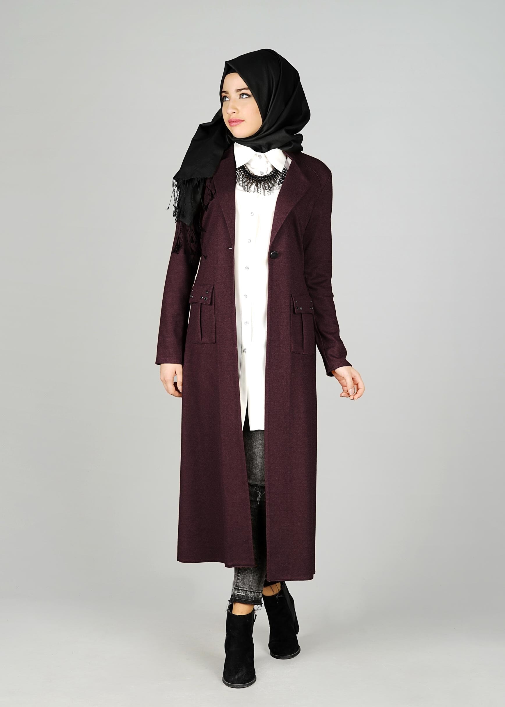 Tesettür giyim MÜRDÜM CEPLİ KUŞAKLI CEKET 4954