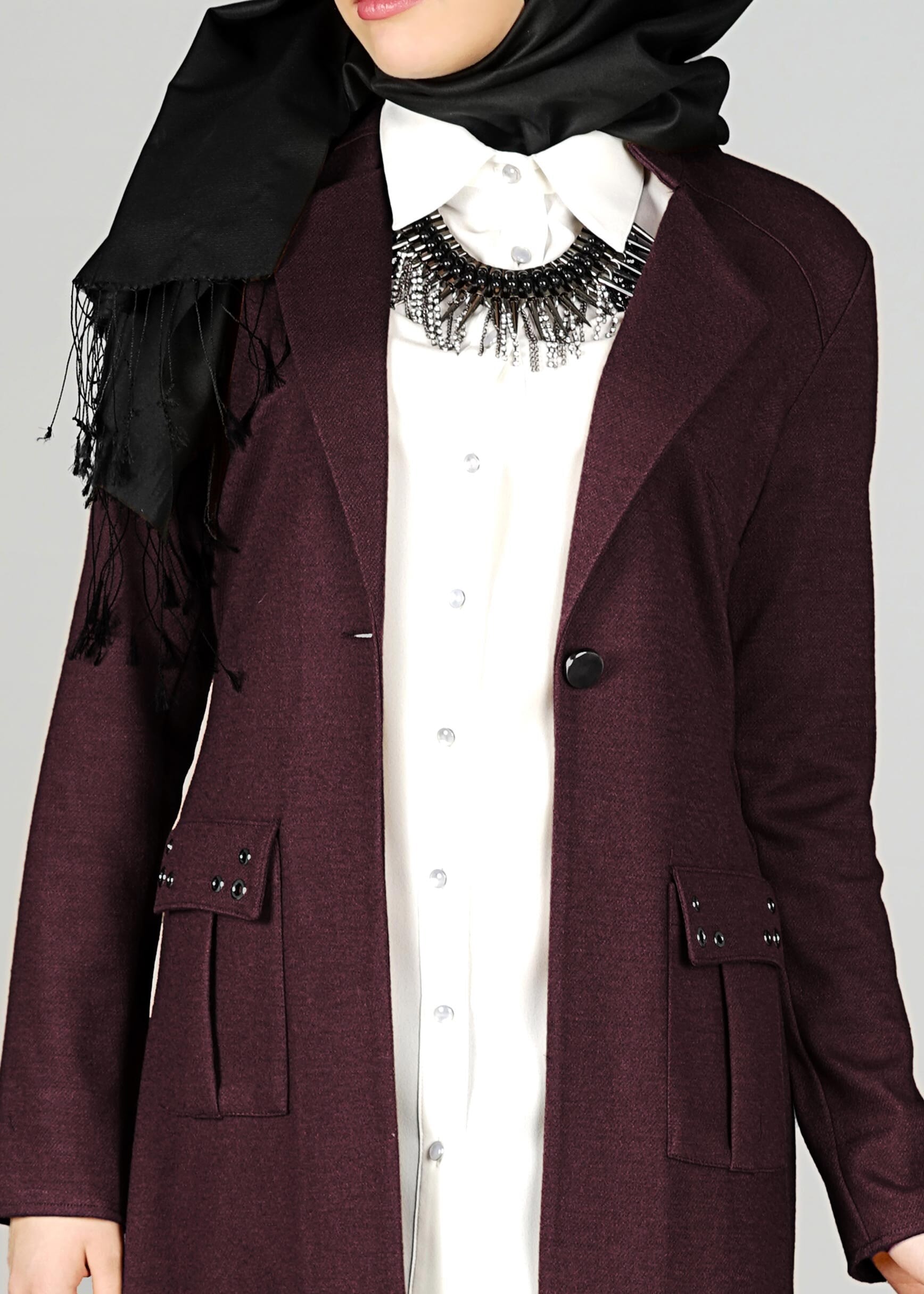 Tesettür giyim MÜRDÜM CEPLİ KUŞAKLI CEKET 4954