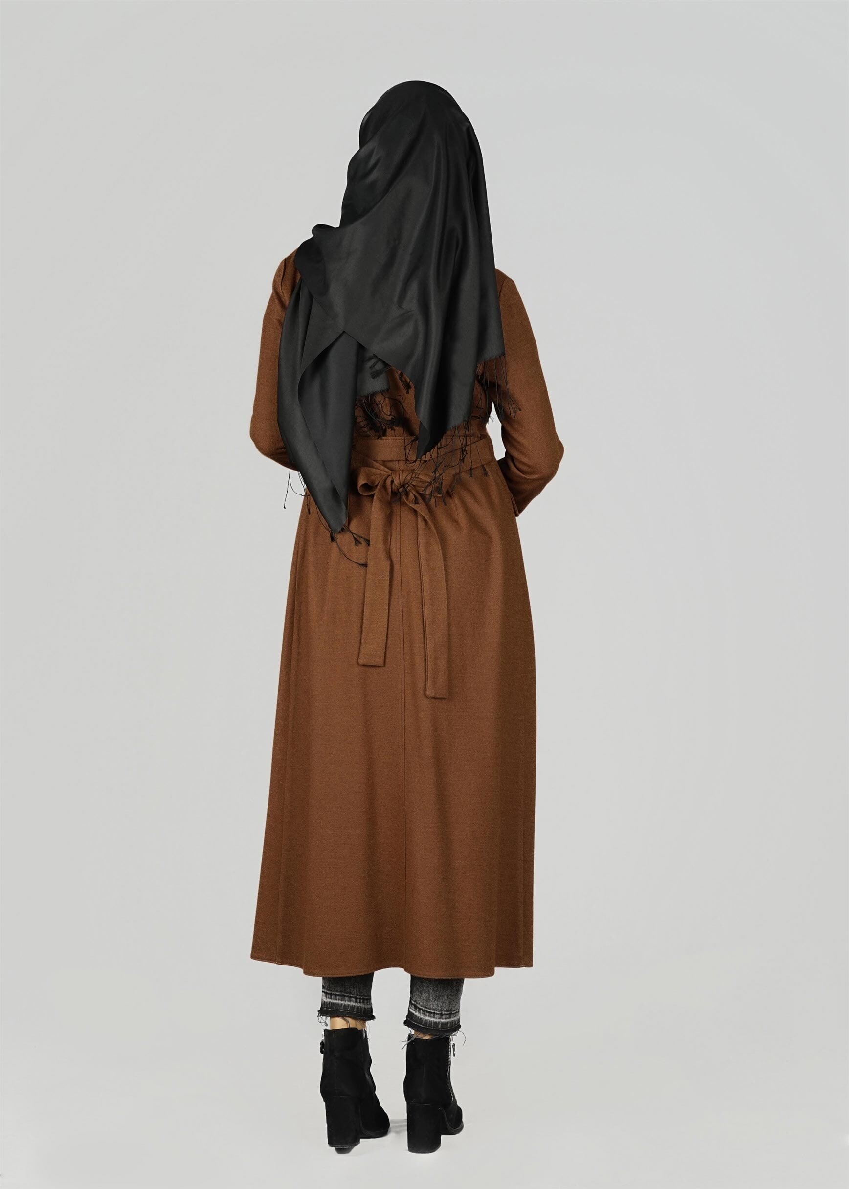 Tesettür giyim KAHVE CEPLİ KUŞAKLI CEKET 4954