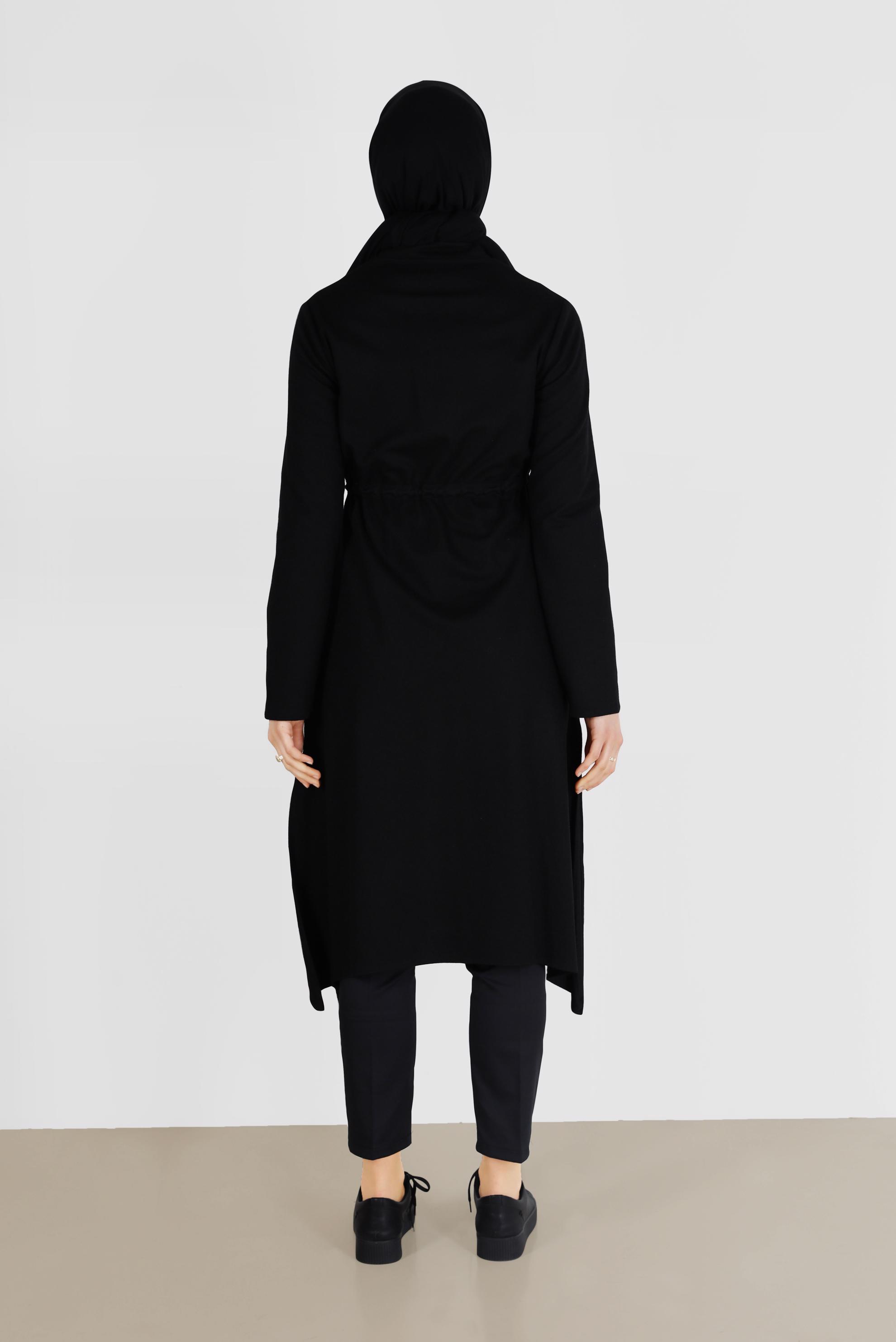 Tesettür giyim SİYAH BELİ BAĞCIKLI KEÇE CEKET 4975 