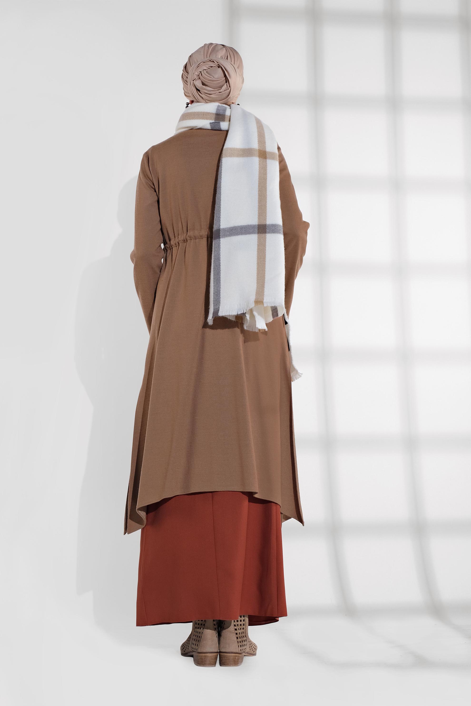 Tesettür giyim KAHVE BELİ BAĞCIKLI KEÇE CEKET 4975 