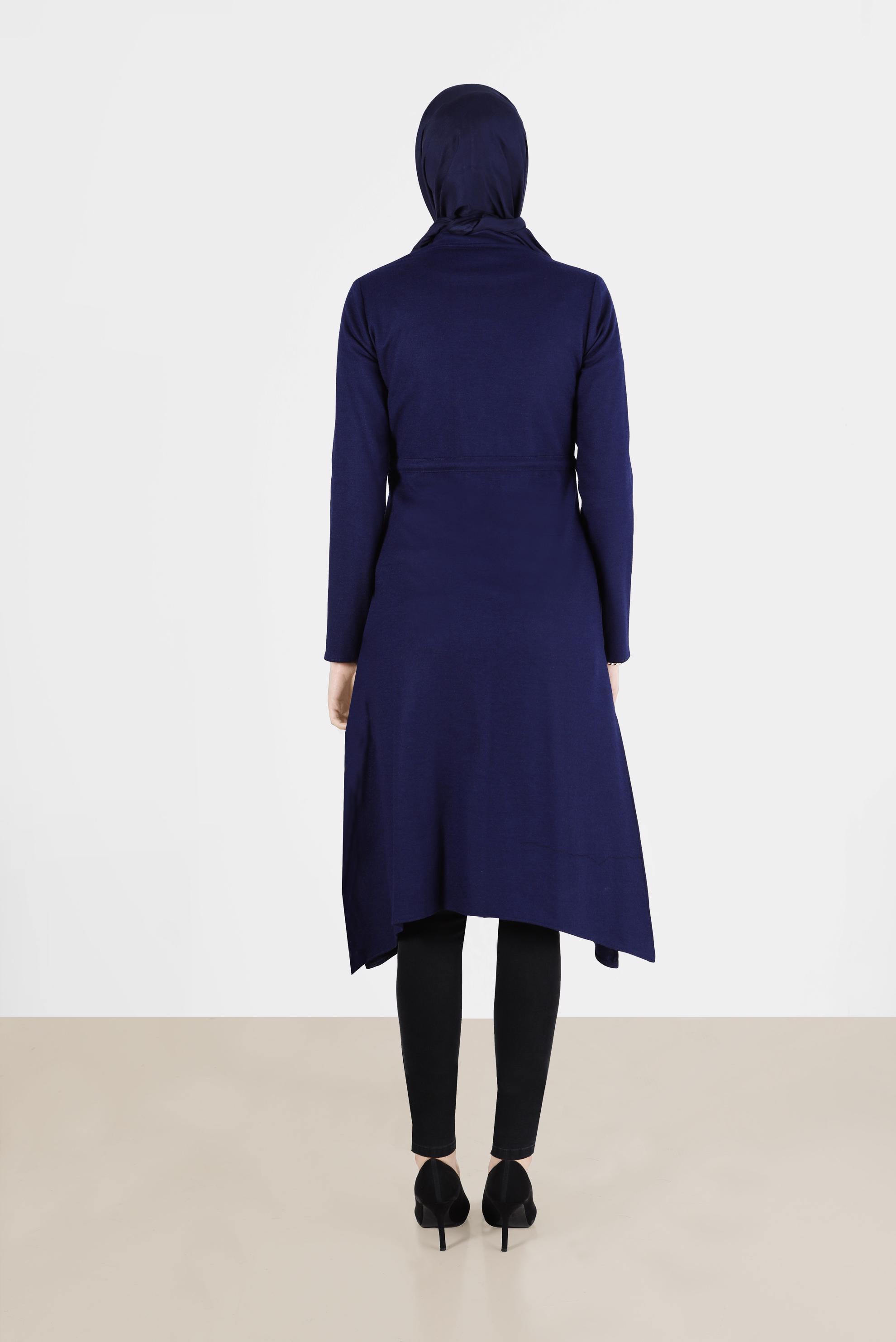 Tesettür giyim LACİVERT BELİ BAĞCIKLI KEÇE CEKET 4975 