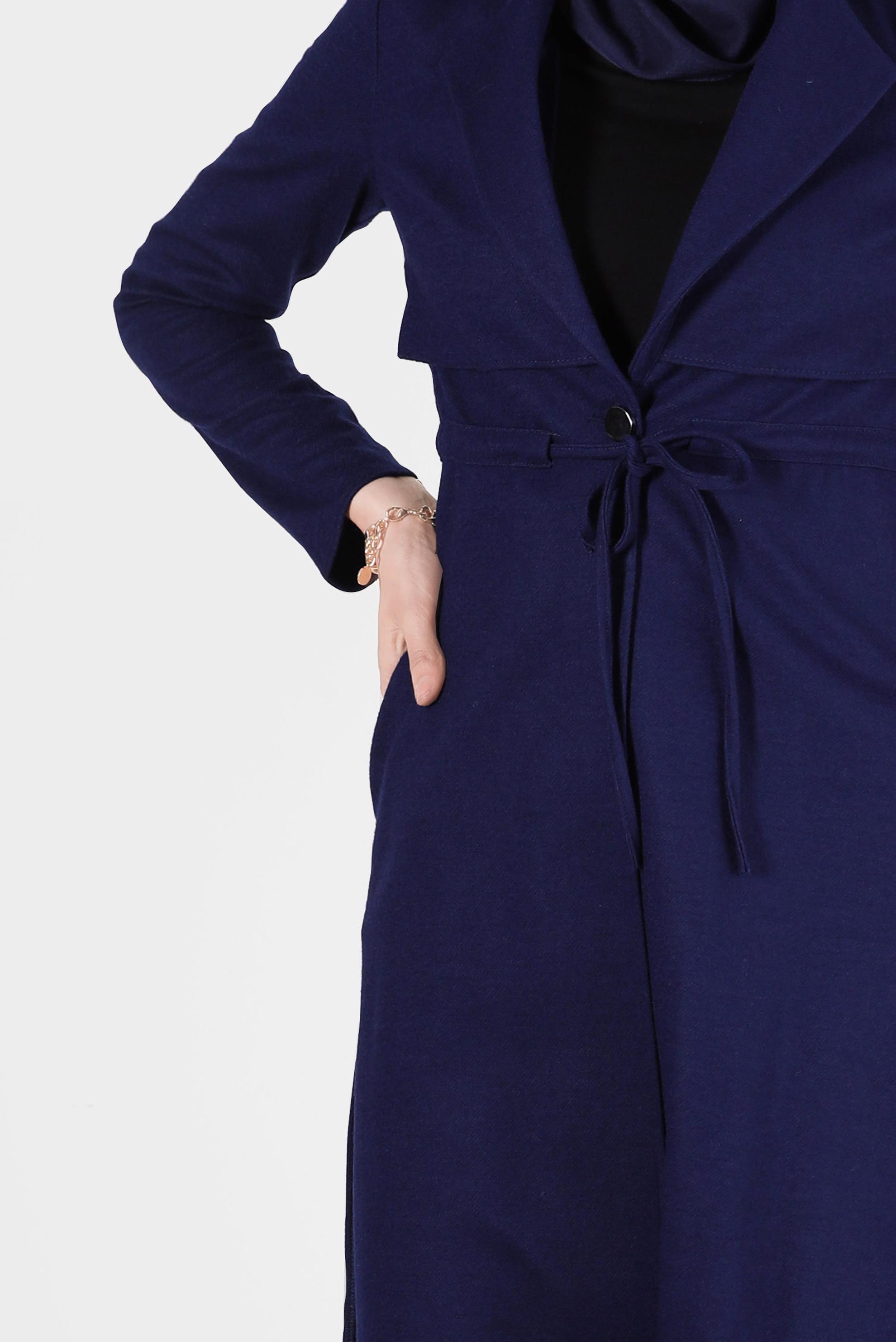 Tesettür giyim LACİVERT BELİ BAĞCIKLI KEÇE CEKET 4975 