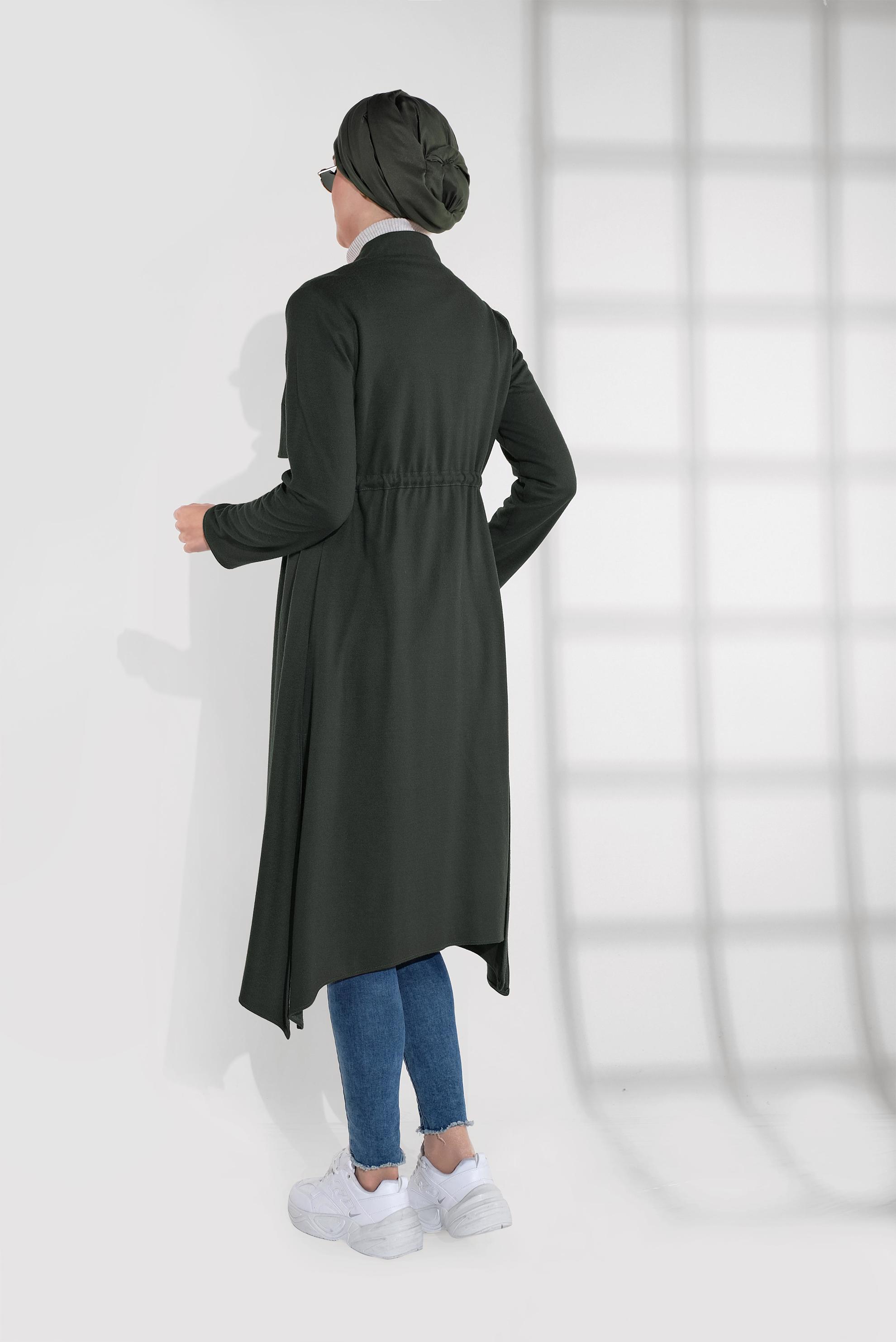 Tesettür giyim YEŞİL BELİ BAĞCIKLI KEÇE CEKET 4975 