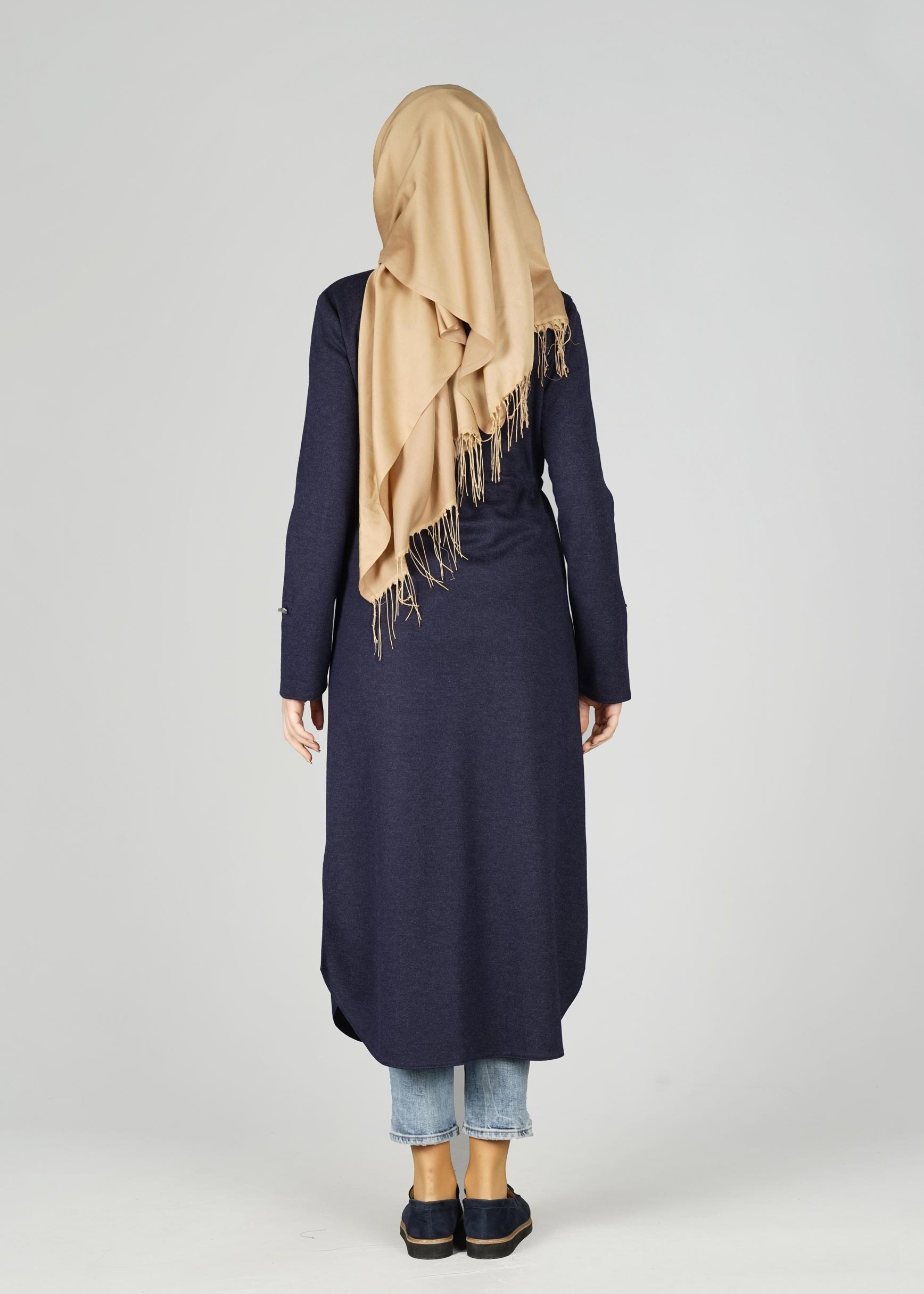 Tesettür giyim LACİVERT BELİ BÜZGÜ BAĞCIKLI CEKET 4976