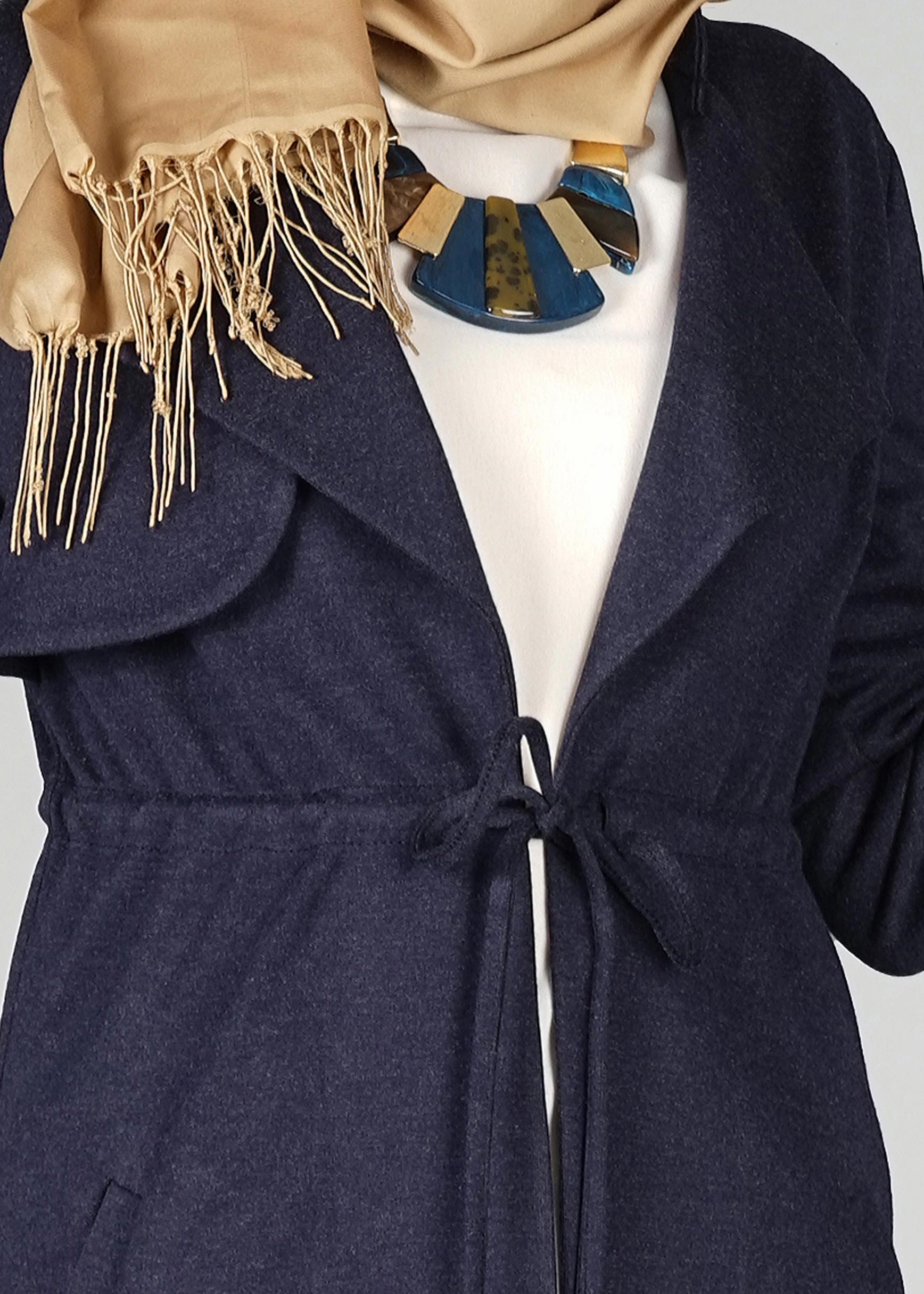 Tesettür giyim LACİVERT BELİ BÜZGÜ BAĞCIKLI CEKET 4976