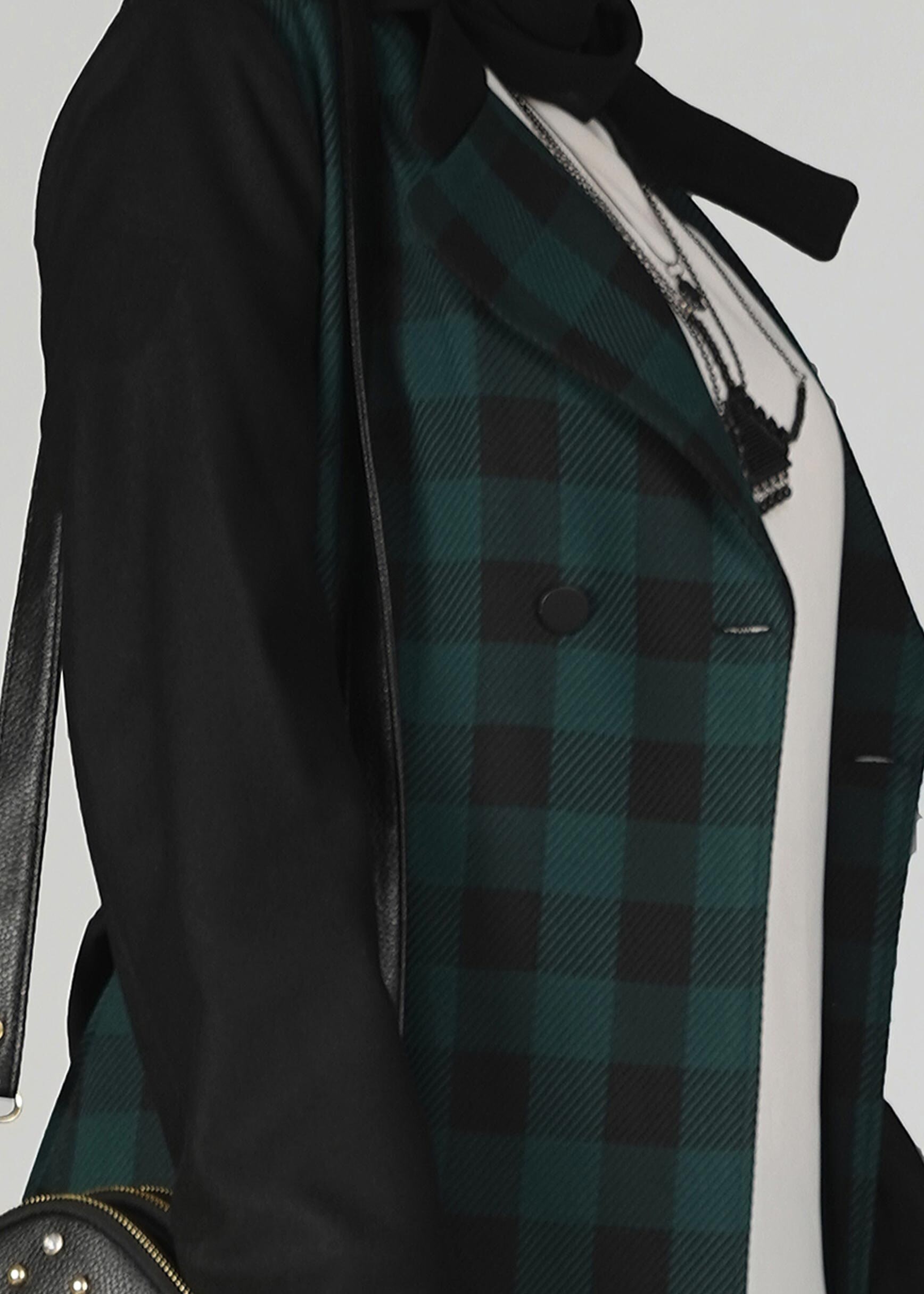 Tesettür giyim YEŞİL EKOSE DESENLİ KLASİK CEKET 4994