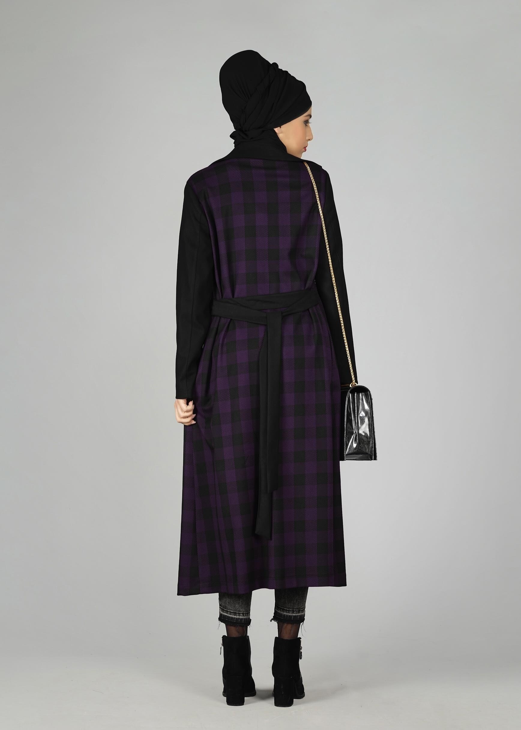 Tesettür giyim MOR EKOSE DESENLİ KLASİK CEKET 4994