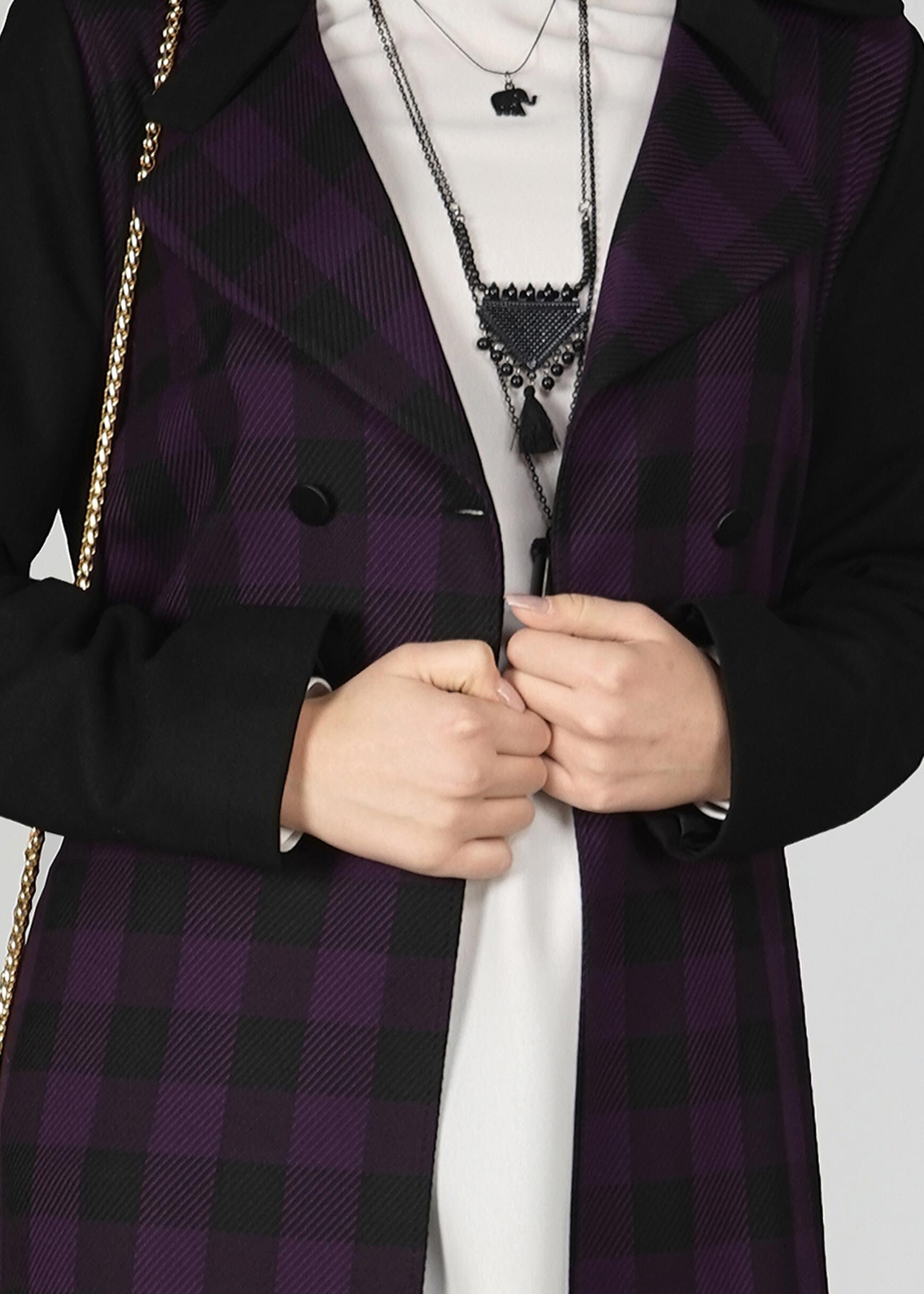 Tesettür giyim MOR EKOSE DESENLİ KLASİK CEKET 4994