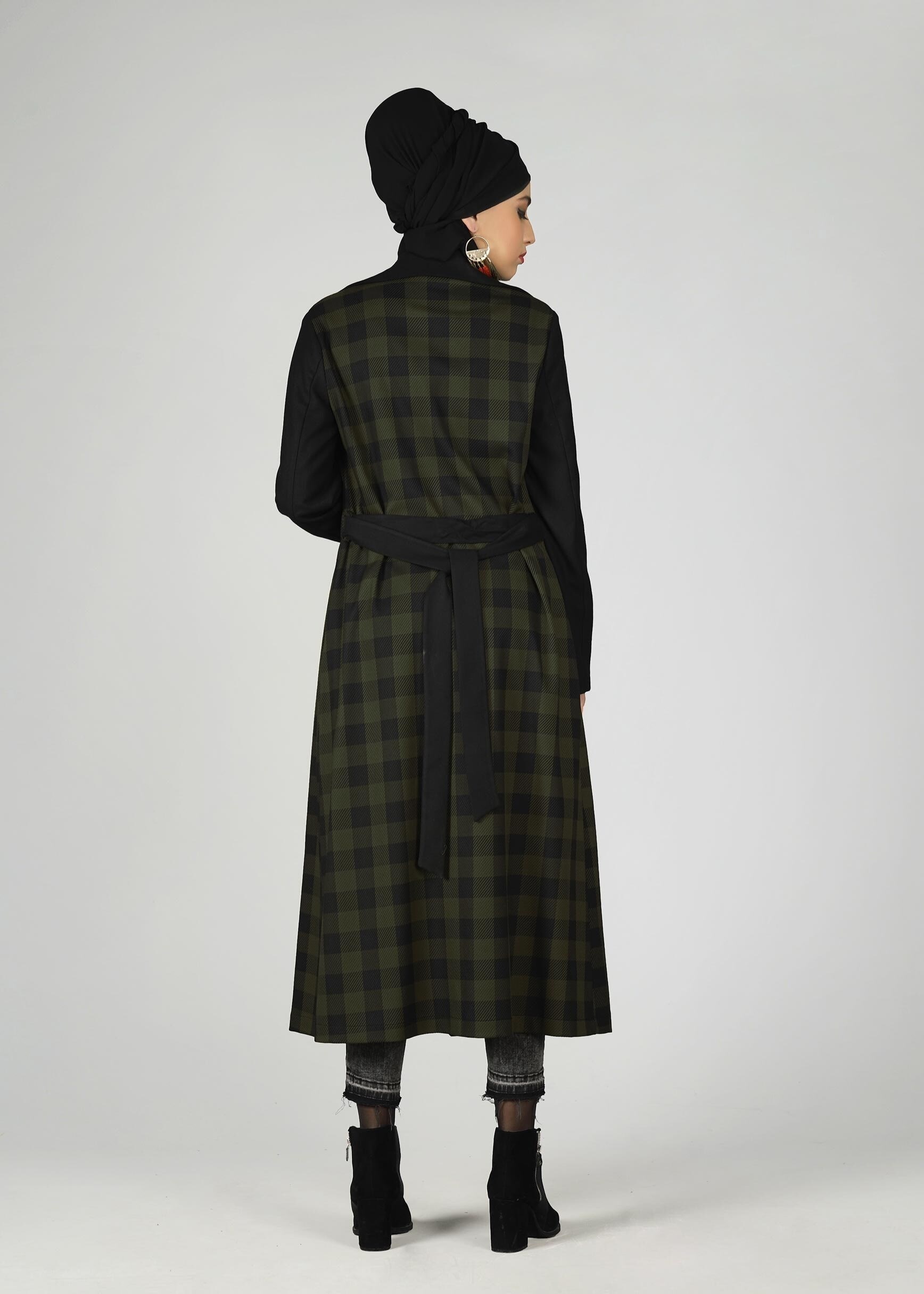 Tesettür giyim HAKİ EKOSE DESENLİ KLASİK CEKET 4994