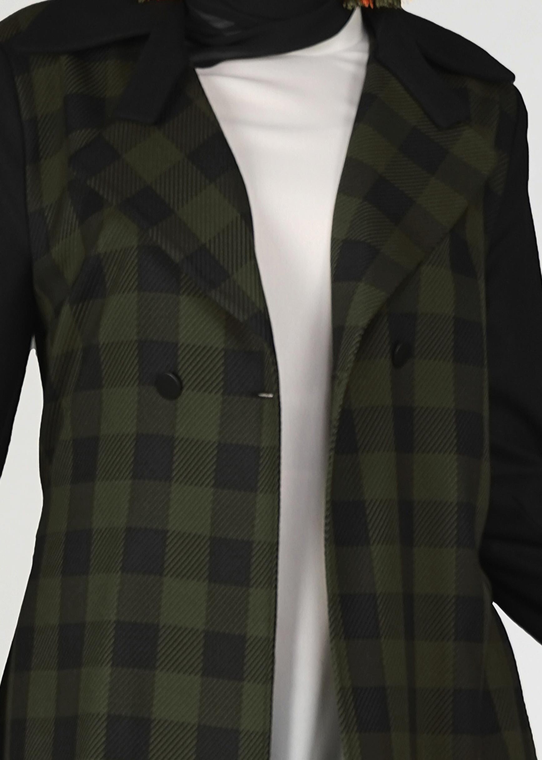 Tesettür giyim HAKİ EKOSE DESENLİ KLASİK CEKET 4994