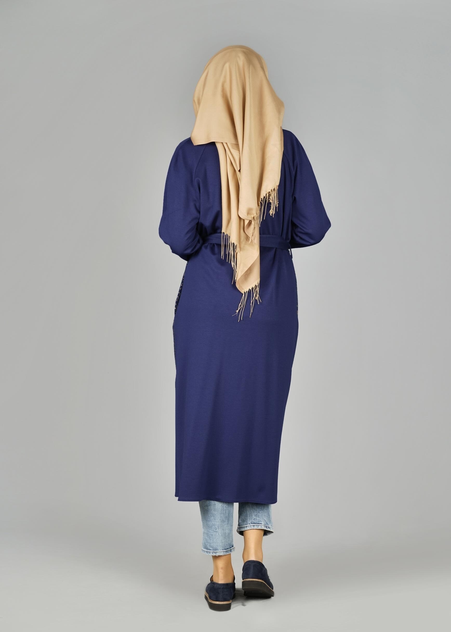 Tesettür giyim LACİVERT BELİ KUŞAKLI CEKET 4996