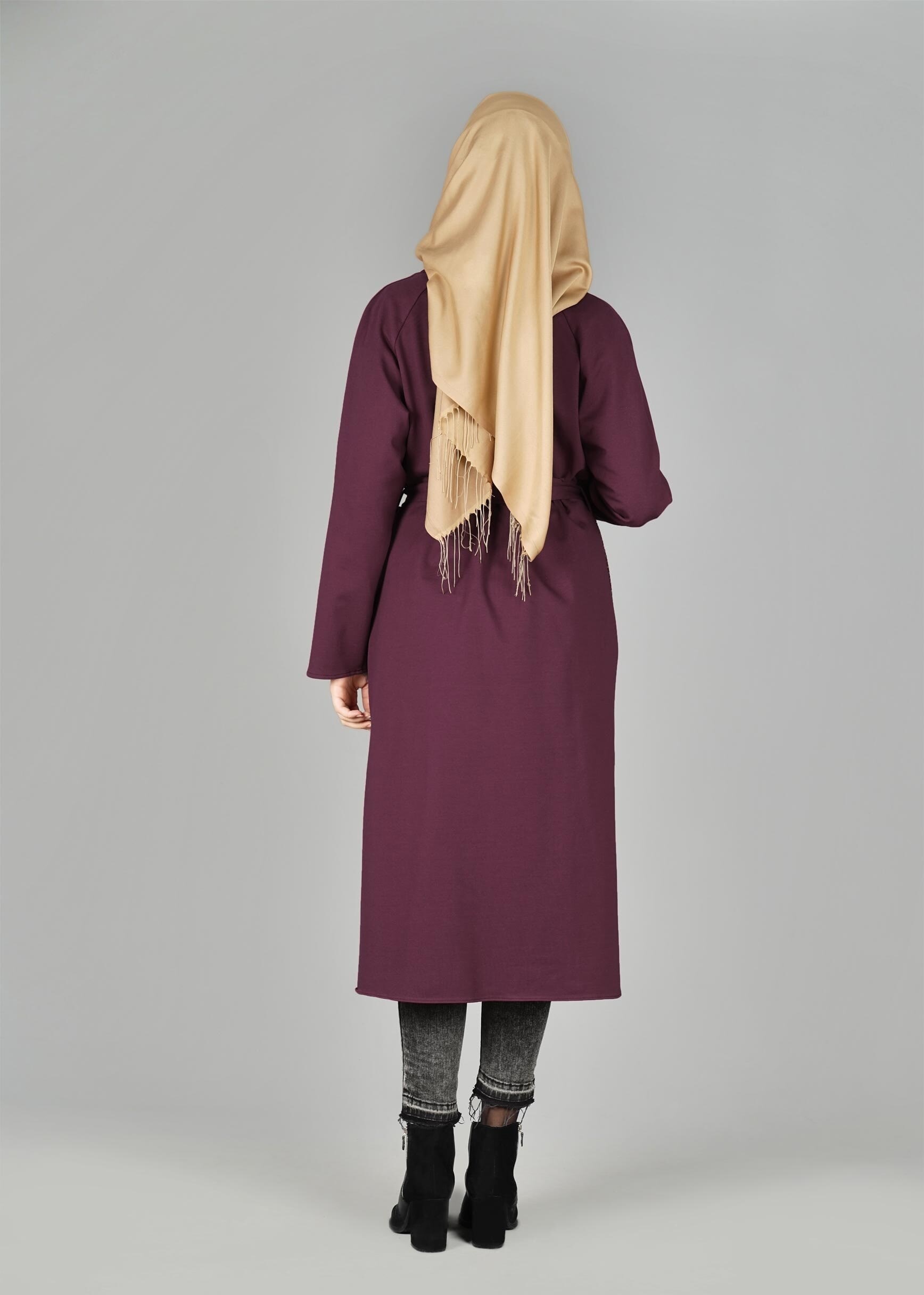 Tesettür giyim MOR BELİ KUŞAKLI CEKET 4996