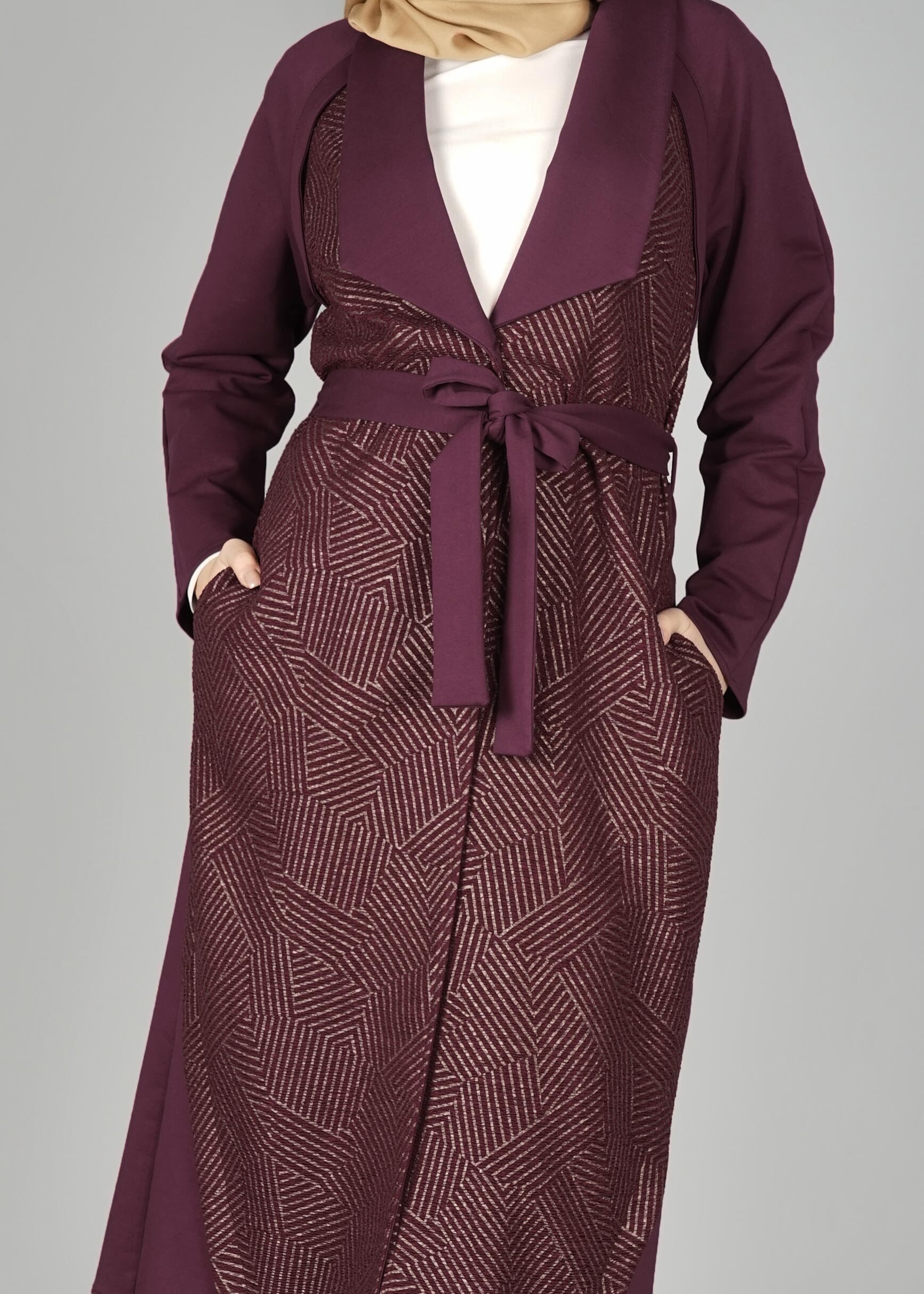 Tesettür giyim MOR BELİ KUŞAKLI CEKET 4996