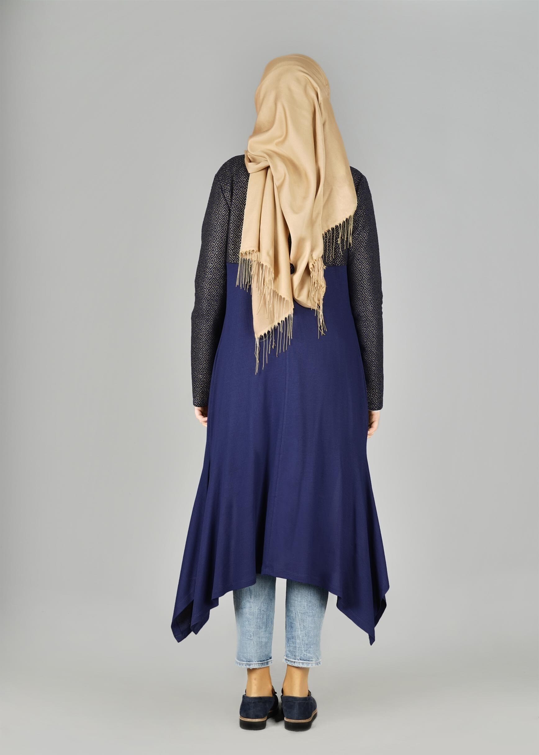 Tesettür giyim LACİVERT DESENLİ HIRKA 4997-1