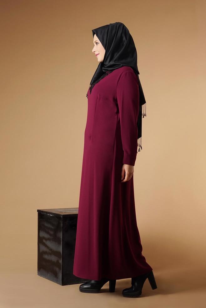Hijab clothing PURPLE EMBROIDERY DETAIL DRESS 2619  - ALVİNA